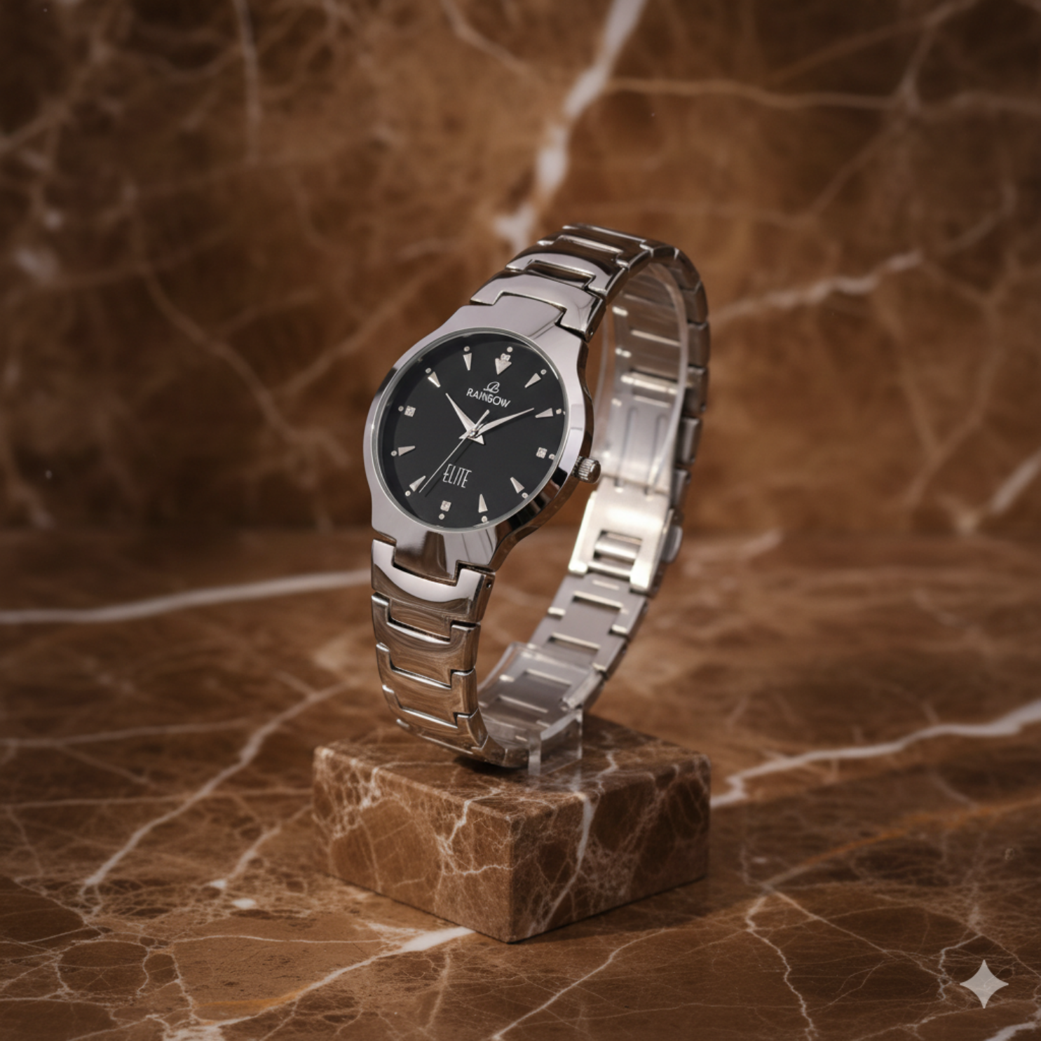 Silver Round Watch – Black Dial