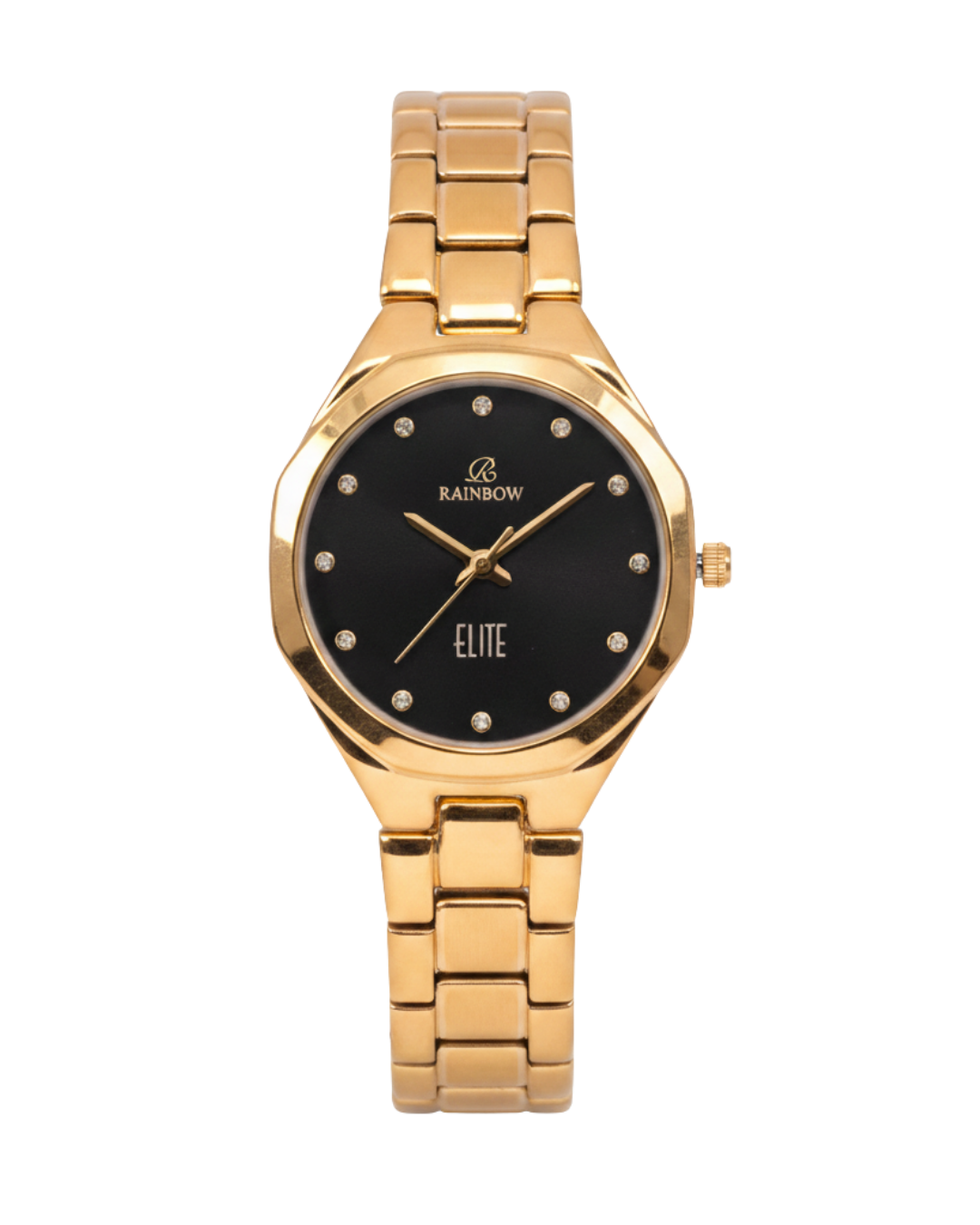 Rainbow Elite Women’s Gold Analog Watch – Black Dial