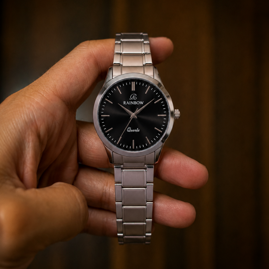 Rainbow Classic Black Dial Stainless Steel Watch