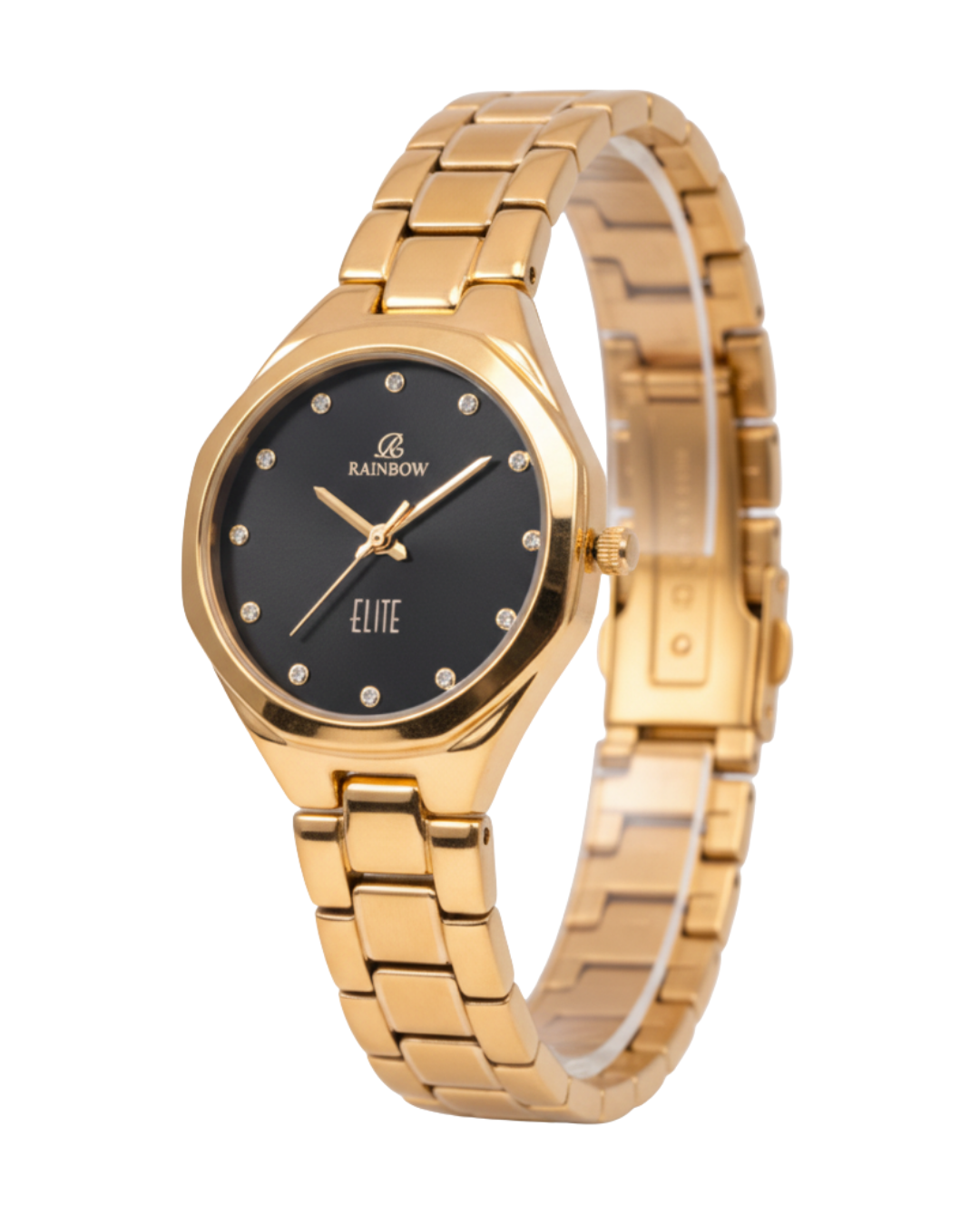 Rainbow Elite Women’s Gold Analog Watch – Black Dial