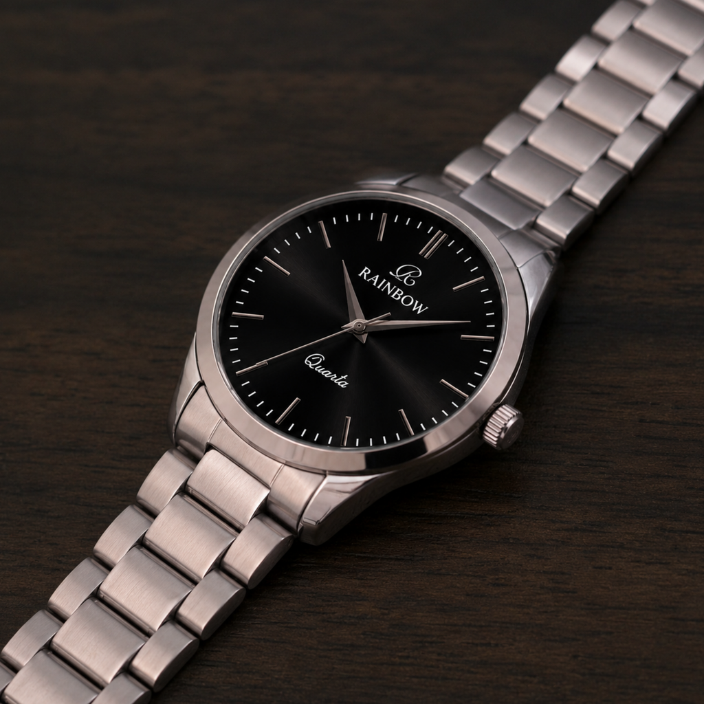 Rainbow Classic Black Dial Stainless Steel Watch