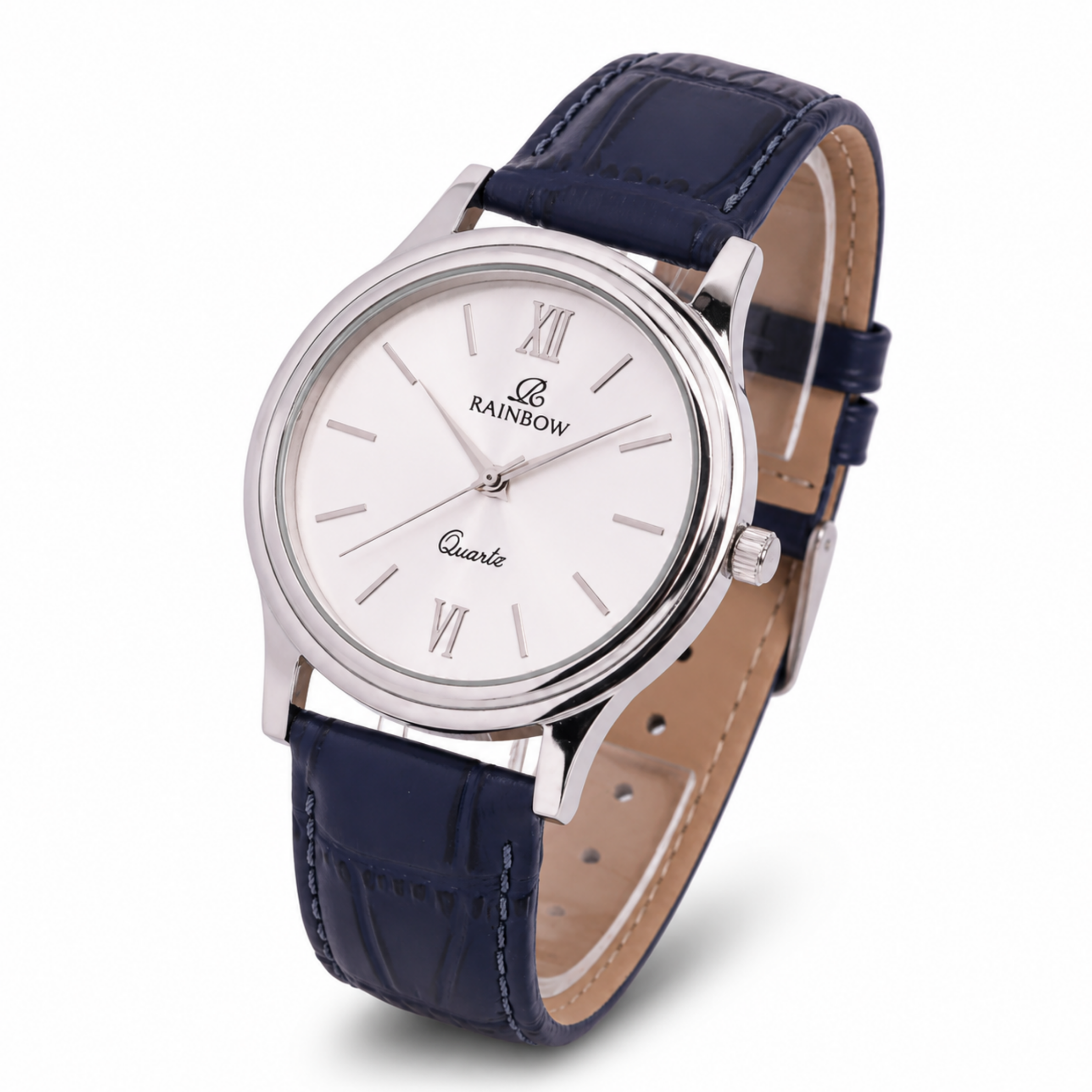 Rainbow Classic Men’s Silver Dial Blue Leather Strap Watch