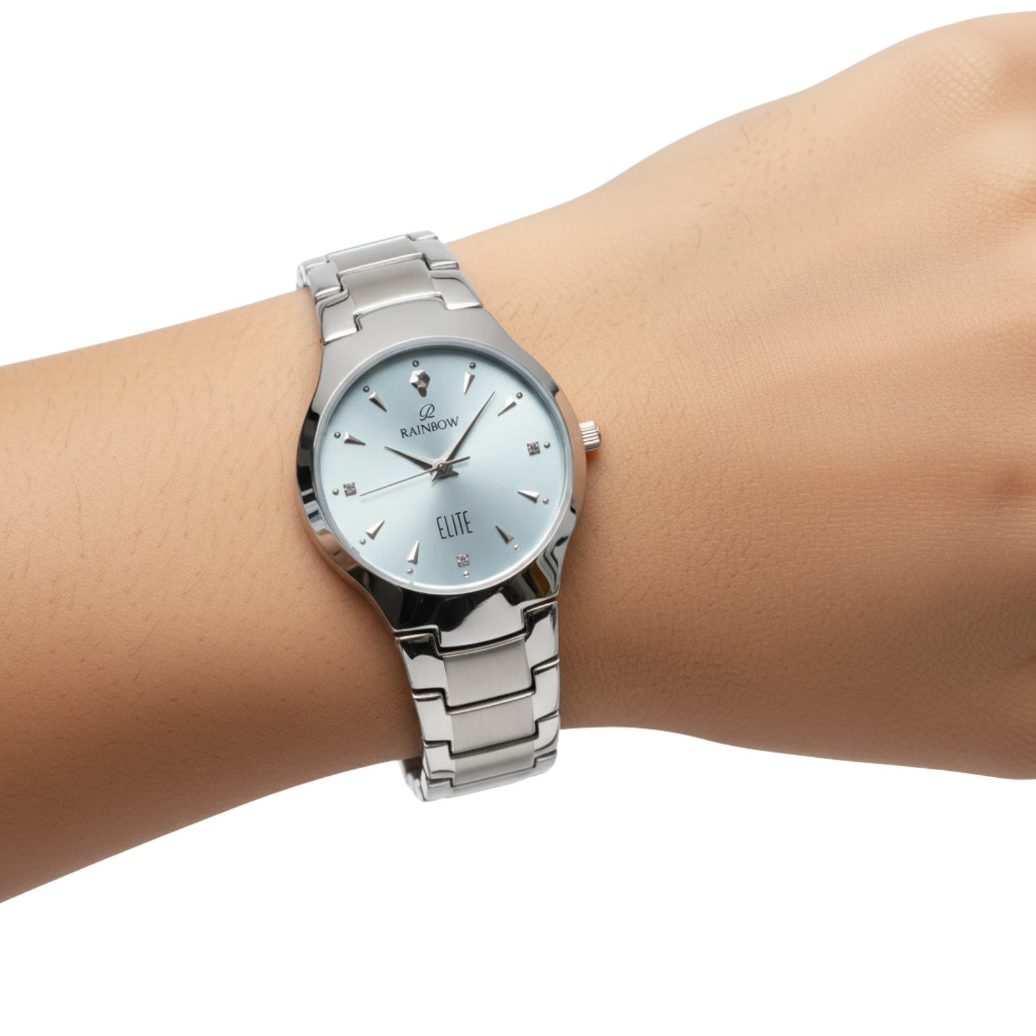 Silver Round Watch – Ice Blue Dial