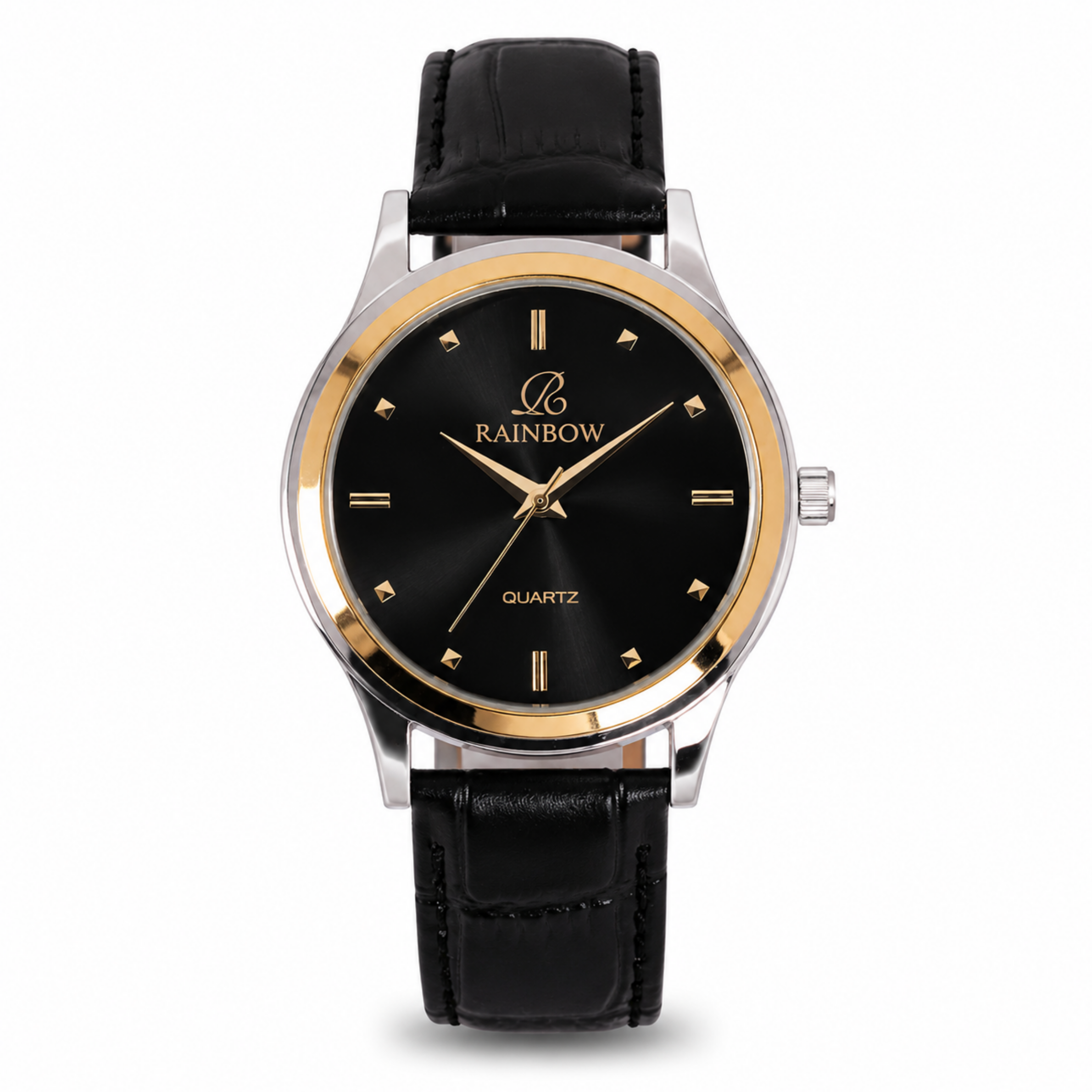Rainbow Classic Men’s Black Dial Gold Case Black Leather Strap Watch
