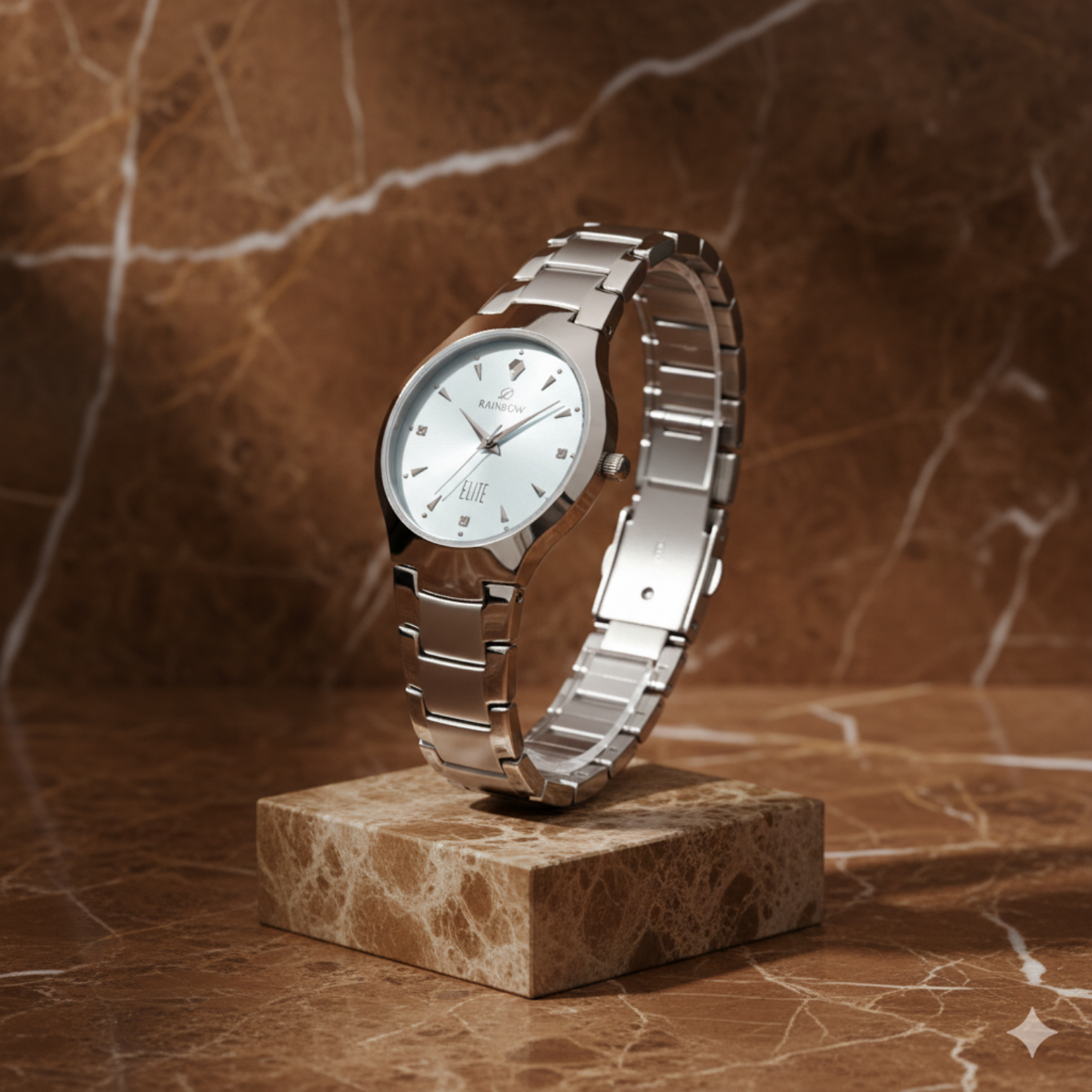 Silver Round Watch – Ice Blue Dial