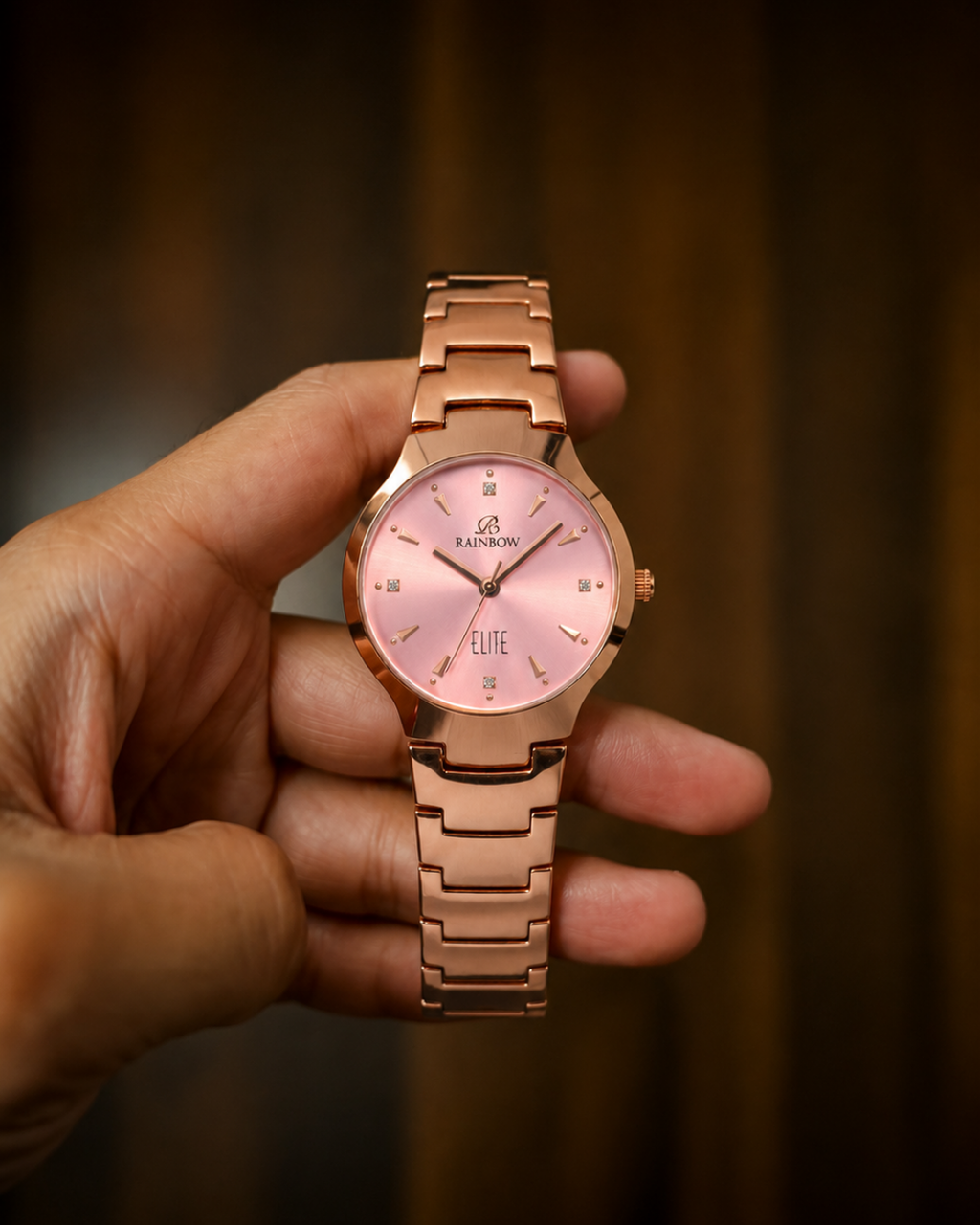 Rainbow Elite Rose Gold Women’s Watch – Premium Pink Dial Edition