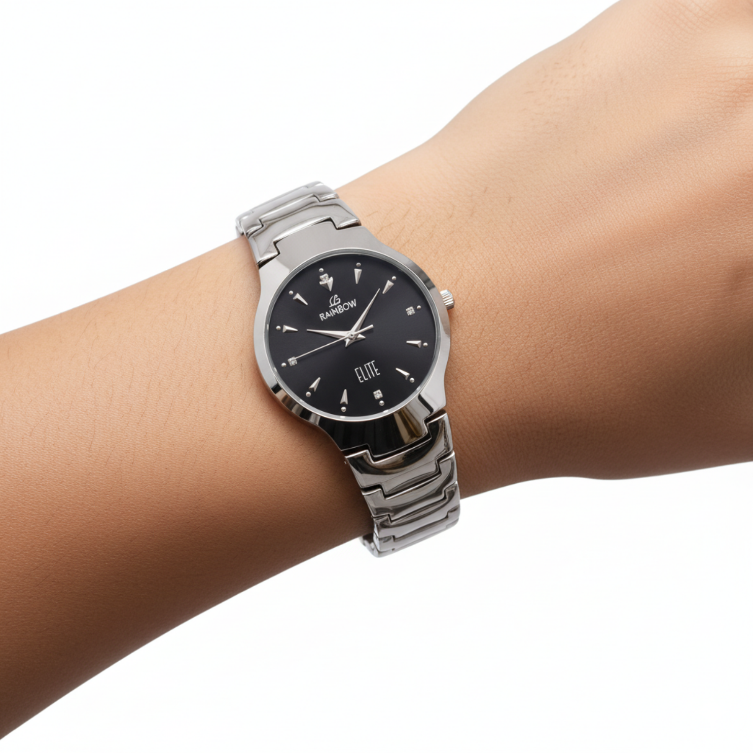 Silver Round Watch – Black Dial (Variant)