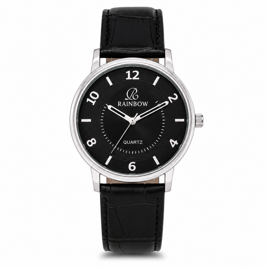 Rainbow Classic Black Dial Leather Strap Men's Watch