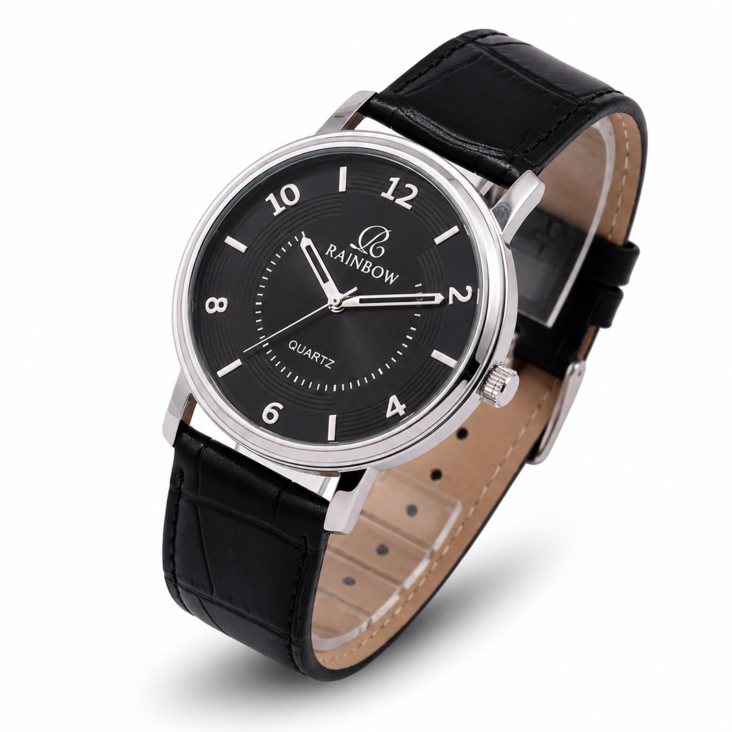 Rainbow Classic Black Dial Leather Strap Men's Watch
