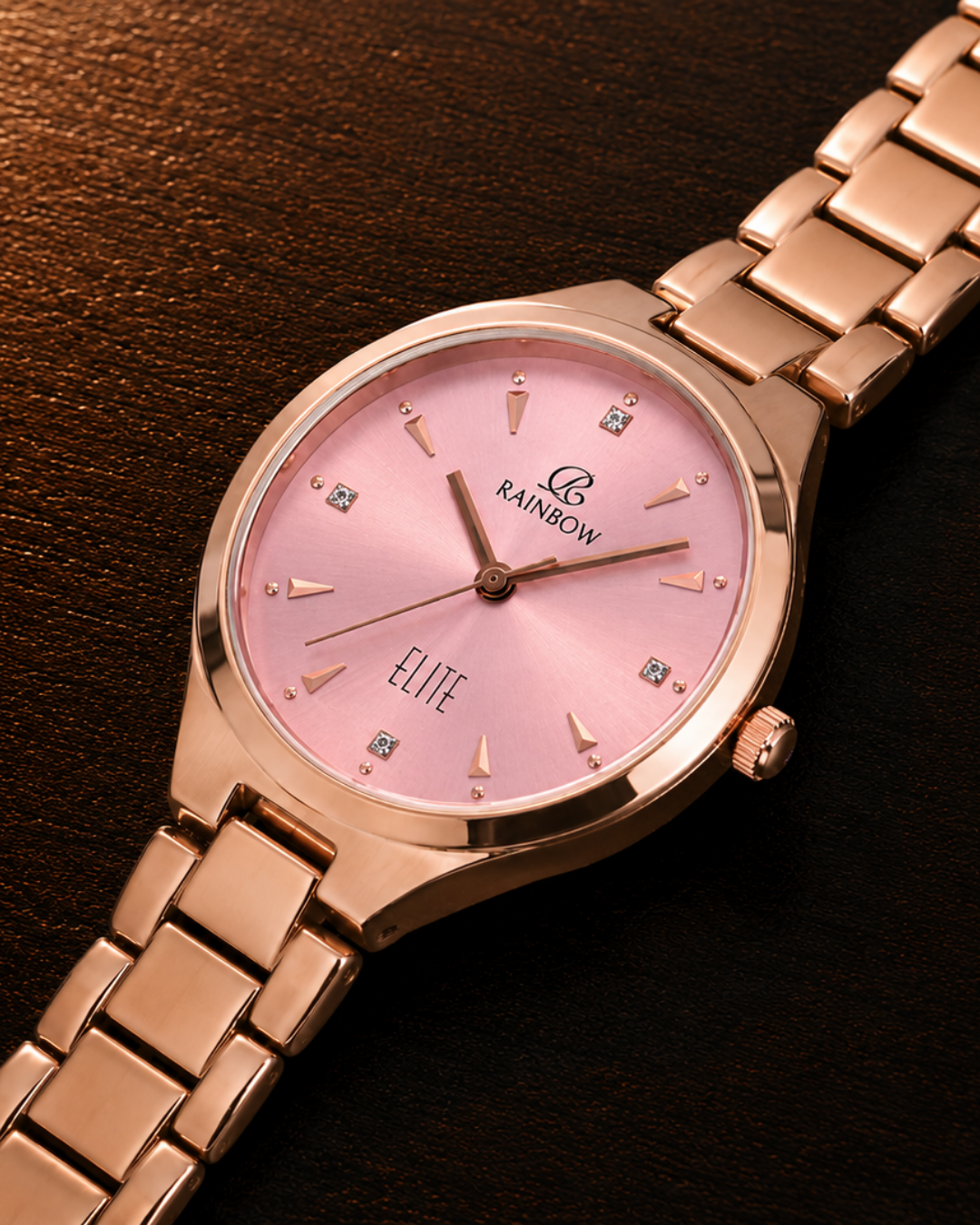 Rainbow Elite Rose Gold Women’s Watch – Premium Pink Dial Edition