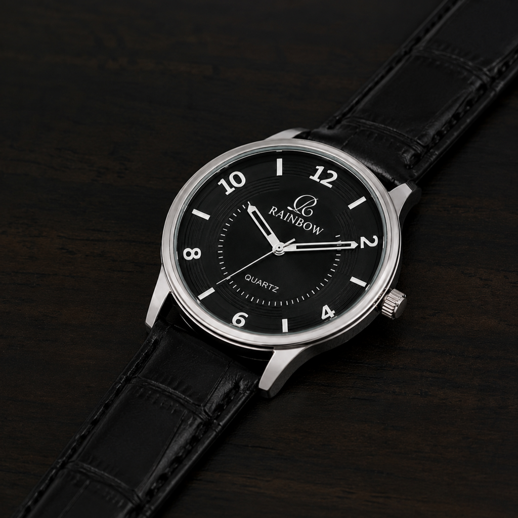 Rainbow Classic Black Dial Leather Strap Men's Watch