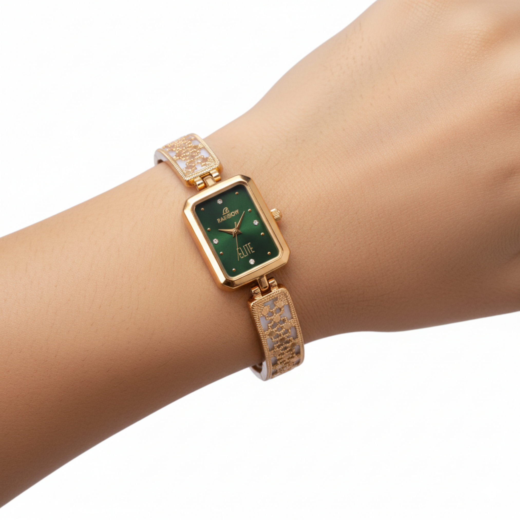 Rainbow Elite – Green Rectangular Dial Women’s Designer Watch