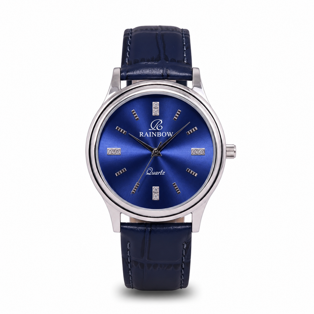 Rainbow Classic Blue Dial Leather Strap Watch for Men