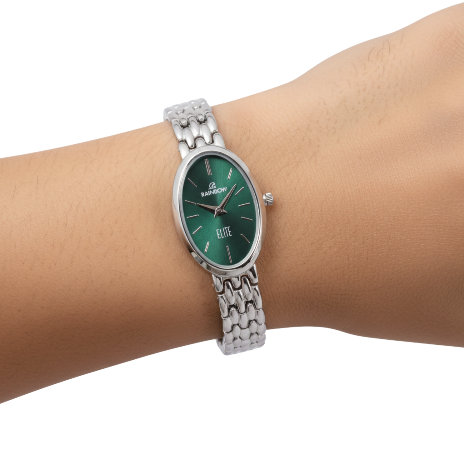 Rainbow Classic Elite – Silver Oval Dial Women’s Watch (Green Dial)