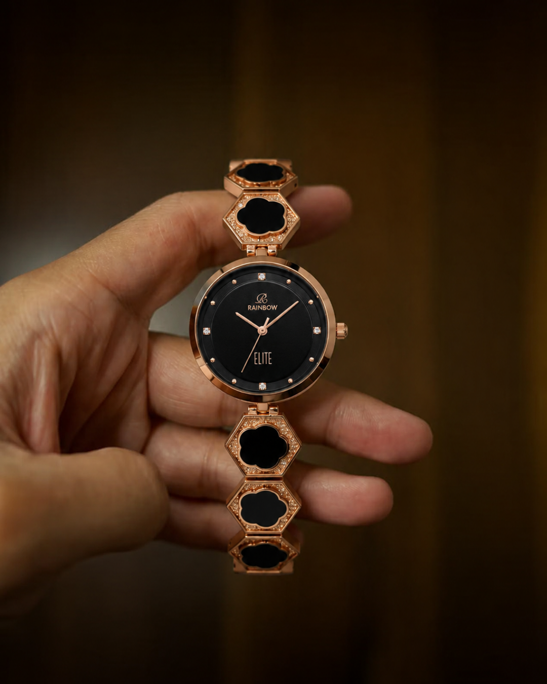 Rainbow Elite Women’s Watch – Rose Gold with Black Dial