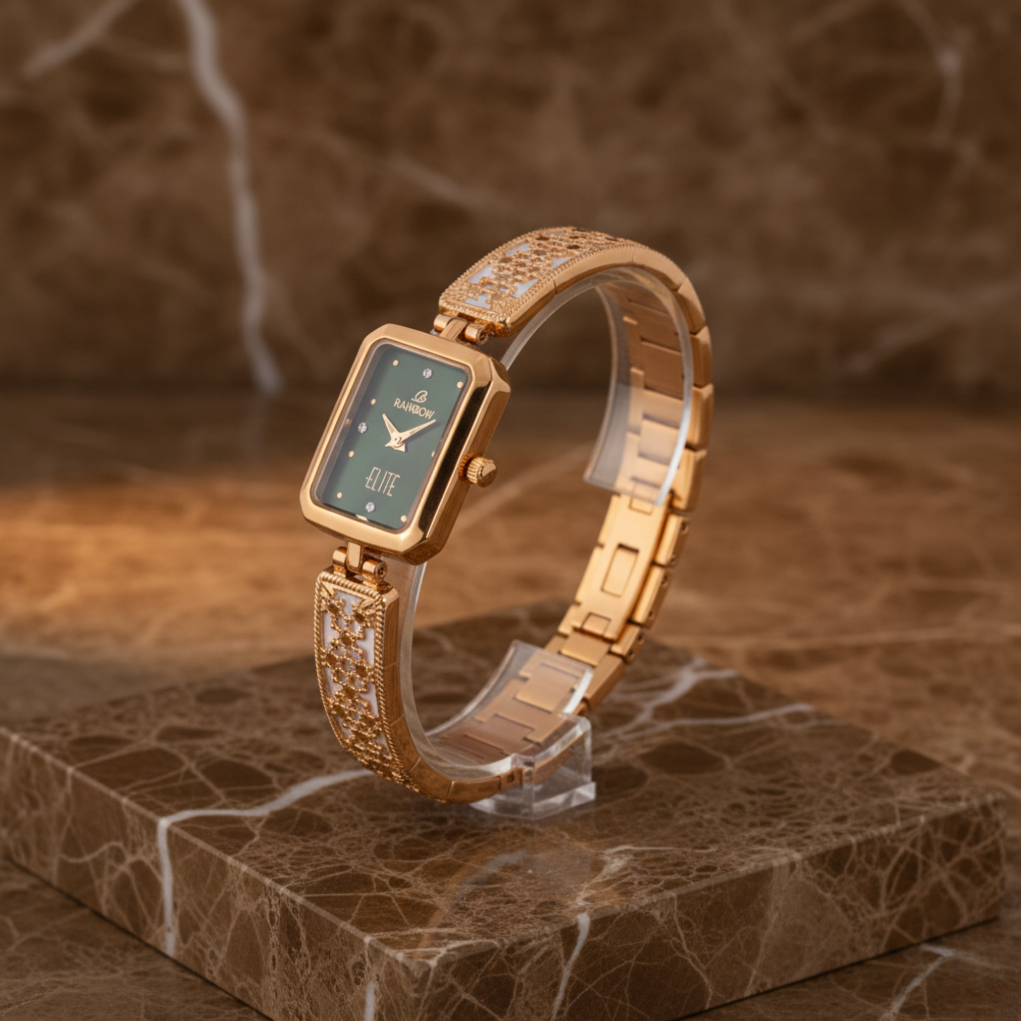 Rainbow Elite – Green Rectangular Dial Women’s Designer Watch