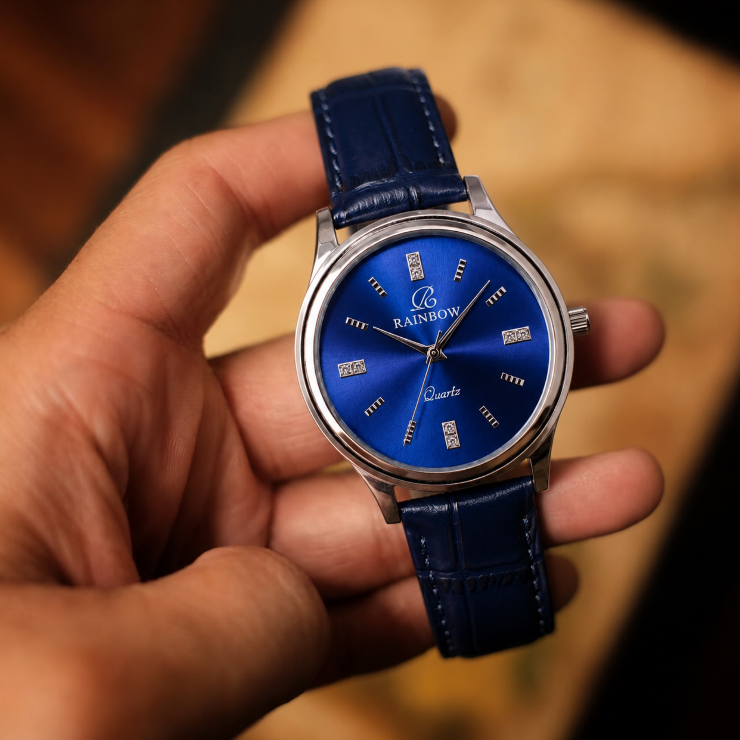 Rainbow Classic Blue Dial Leather Strap Watch for Men