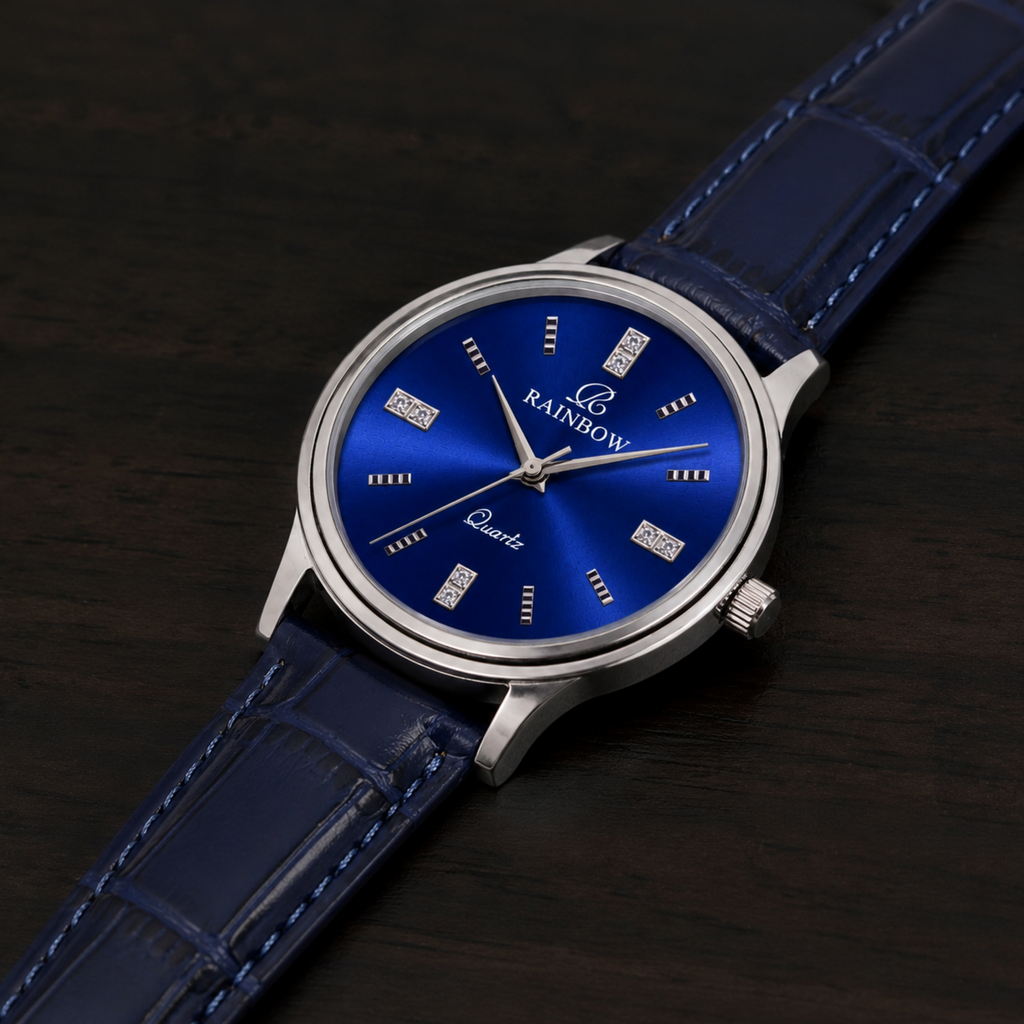 Rainbow Classic Blue Dial Leather Strap Watch for Men