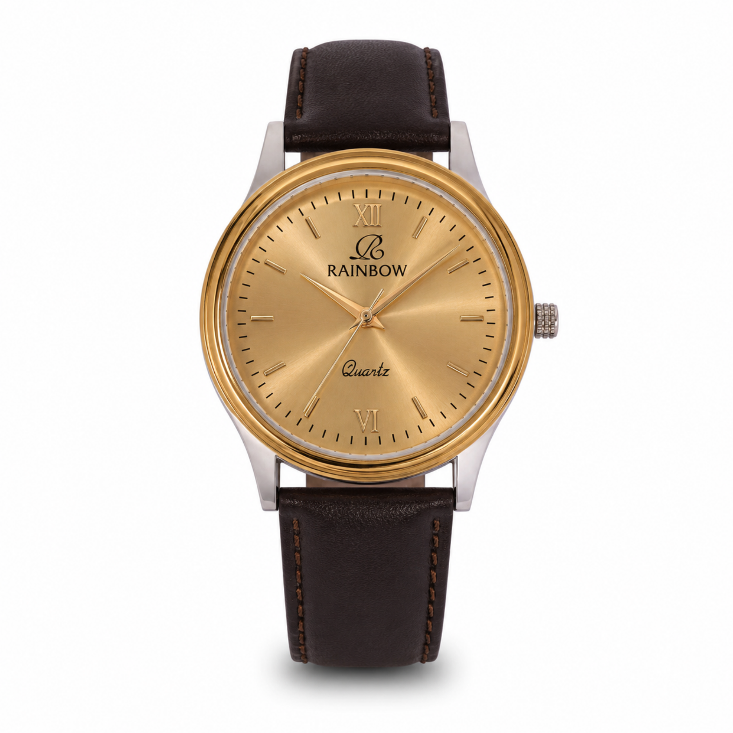 Rainbow Classic Men’s Gold Dial Brown Leather Strap Watch