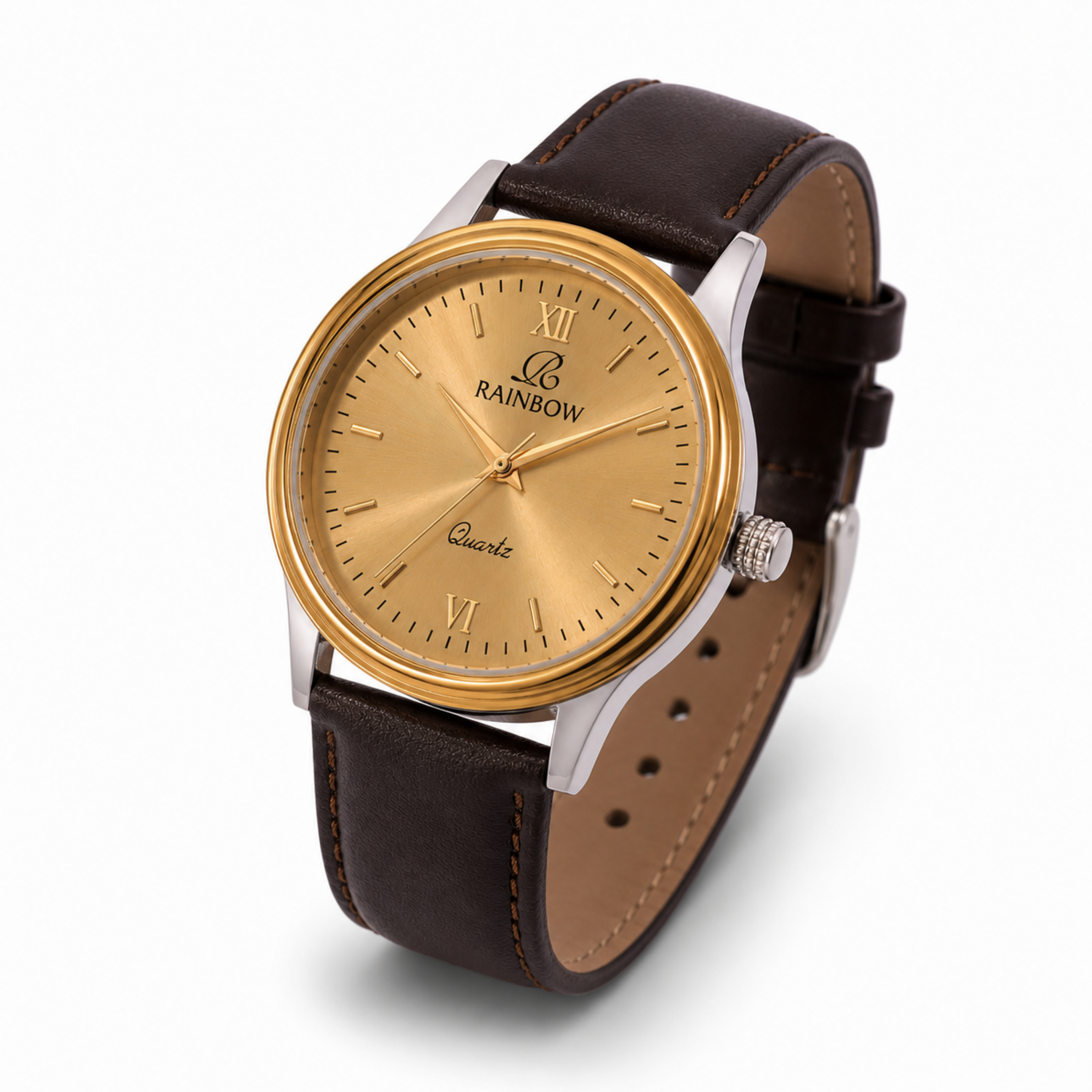 Rainbow Classic Men’s Gold Dial Brown Leather Strap Watch
