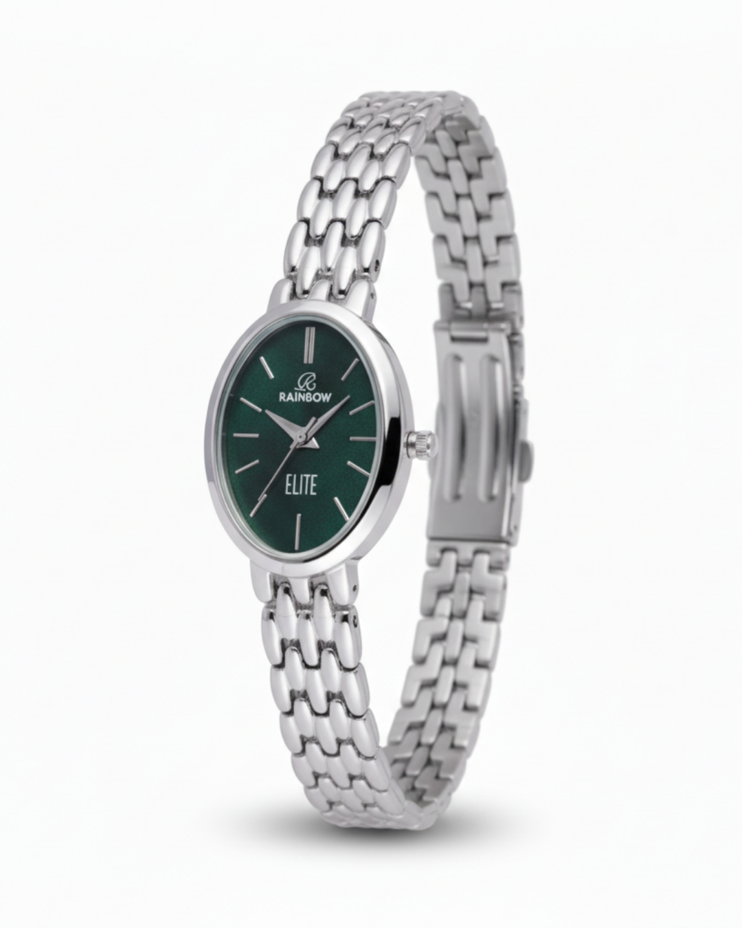 Rainbow Classic Elite – Silver Oval Dial Women’s Watch (Green Dial)