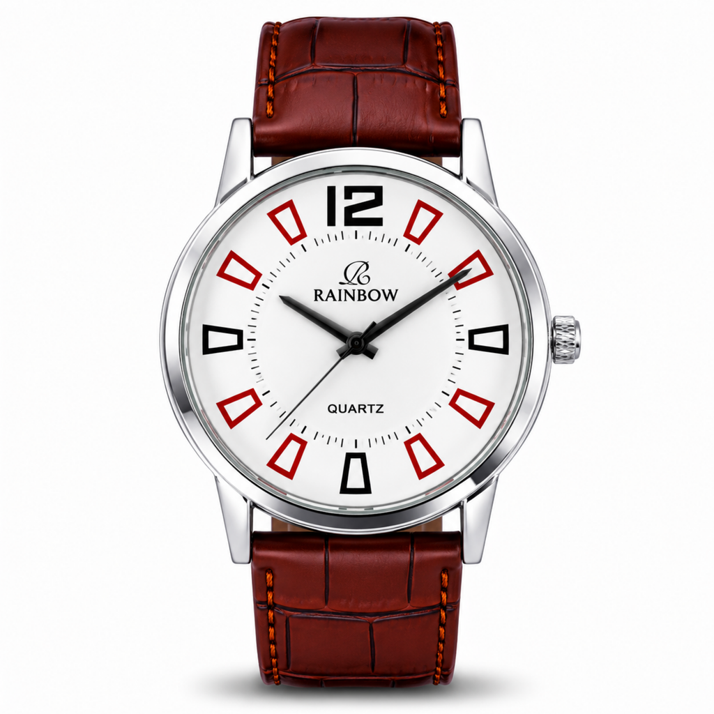 Rainbow Classic Men’s White Dial Brown Leather Strap Watch
