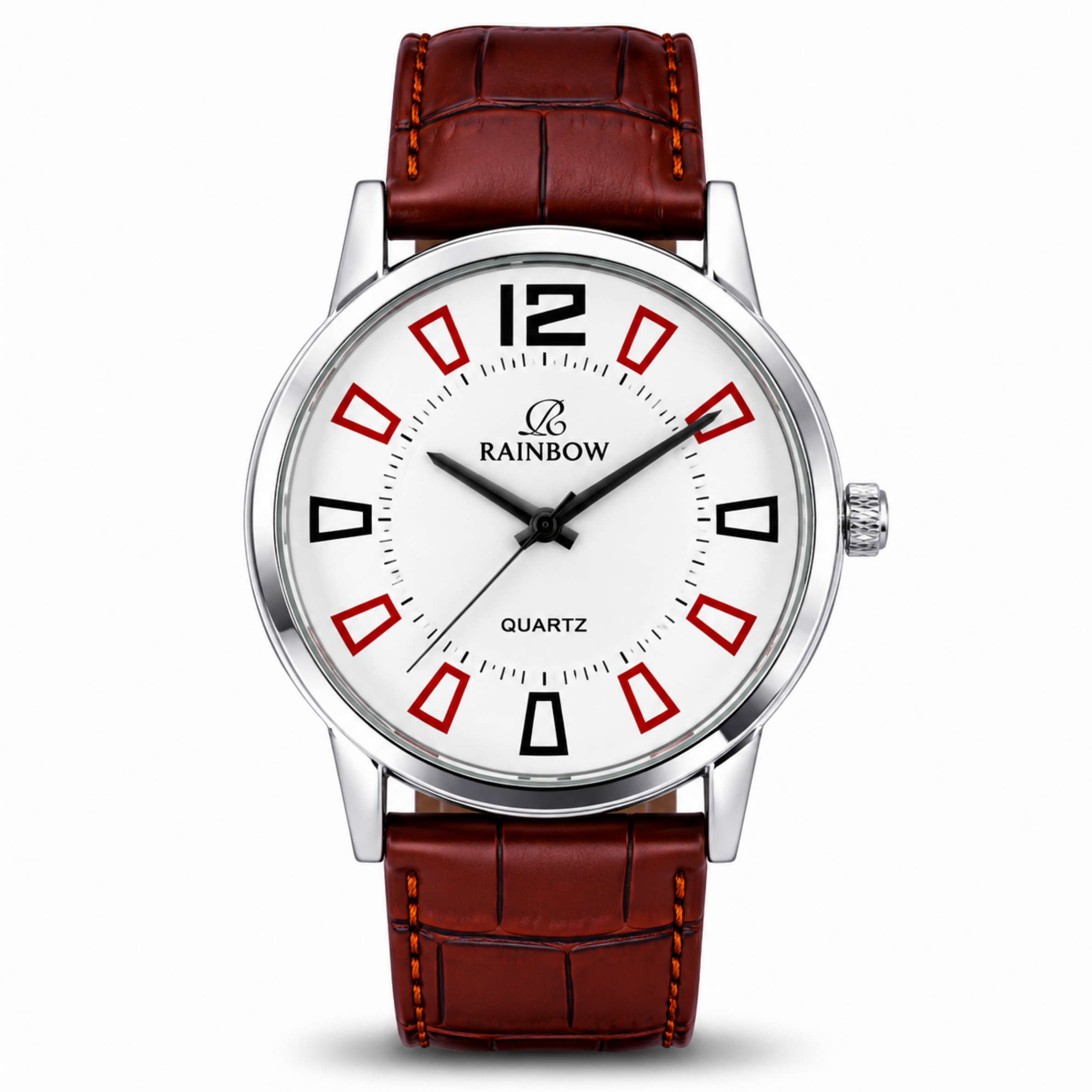 Rainbow Classic Men’s White Dial Brown Leather Strap Watch