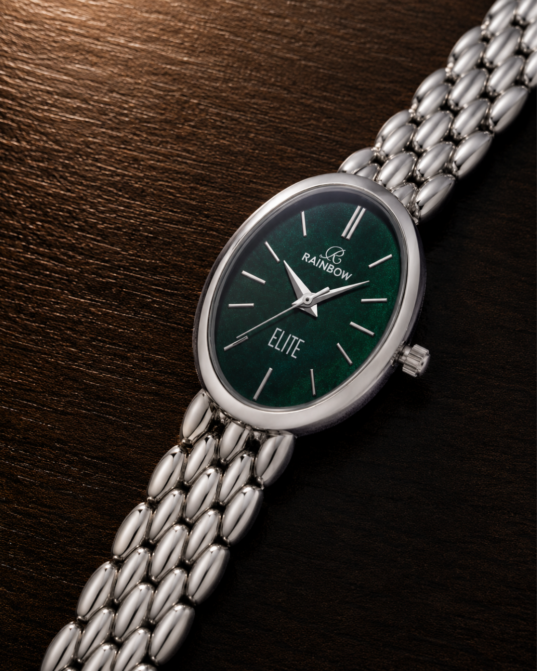 Rainbow Classic Elite – Silver Oval Dial Women’s Watch (Green Dial)