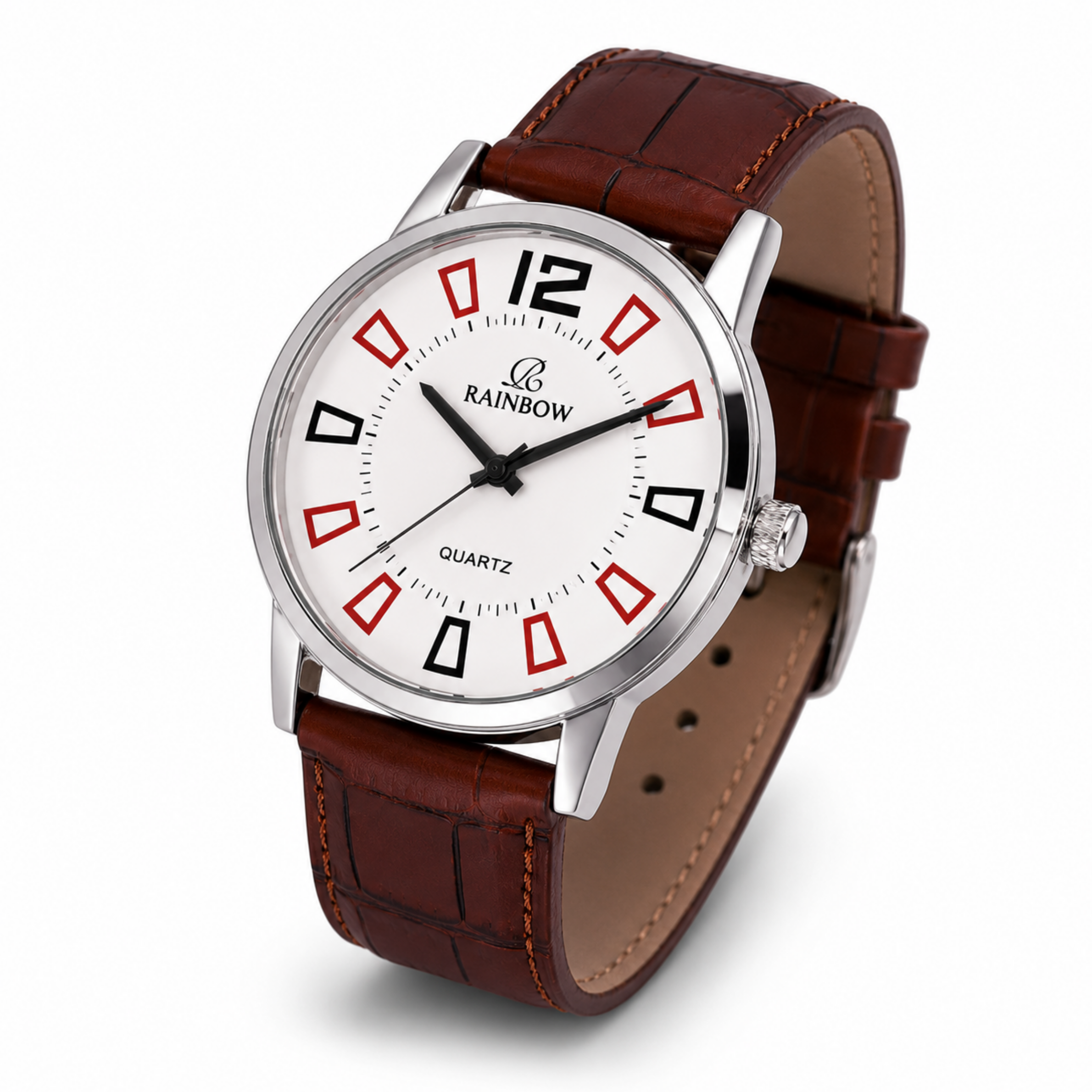 Rainbow Classic Men’s White Dial Brown Leather Strap Watch