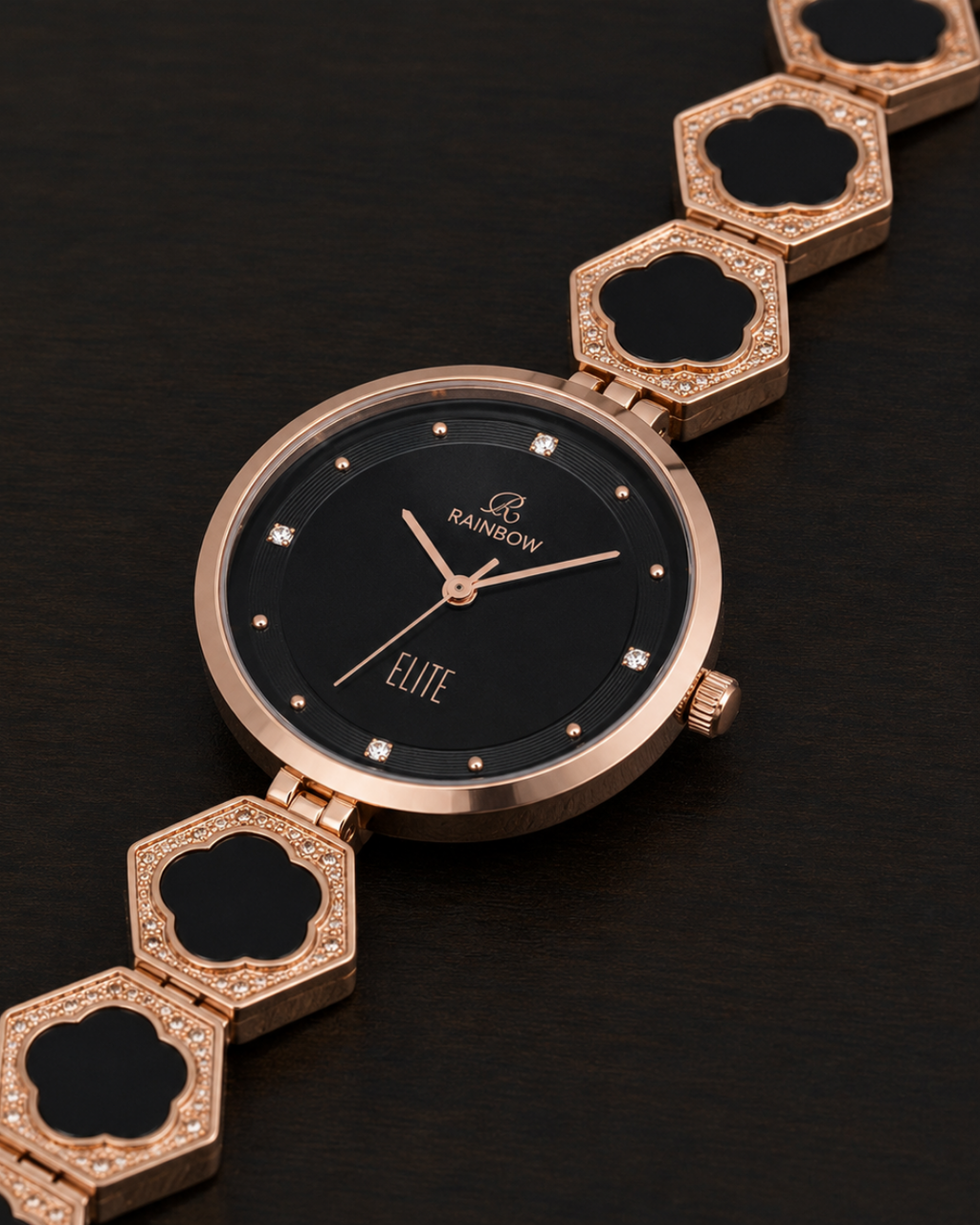 Rainbow Elite Women’s Watch – Rose Gold with Black Dial