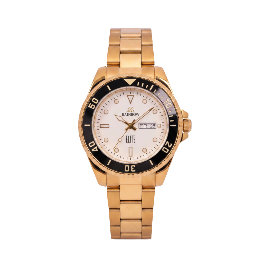 Rainbow Elite Men’s White Dial Gold Stainless Steel Watch