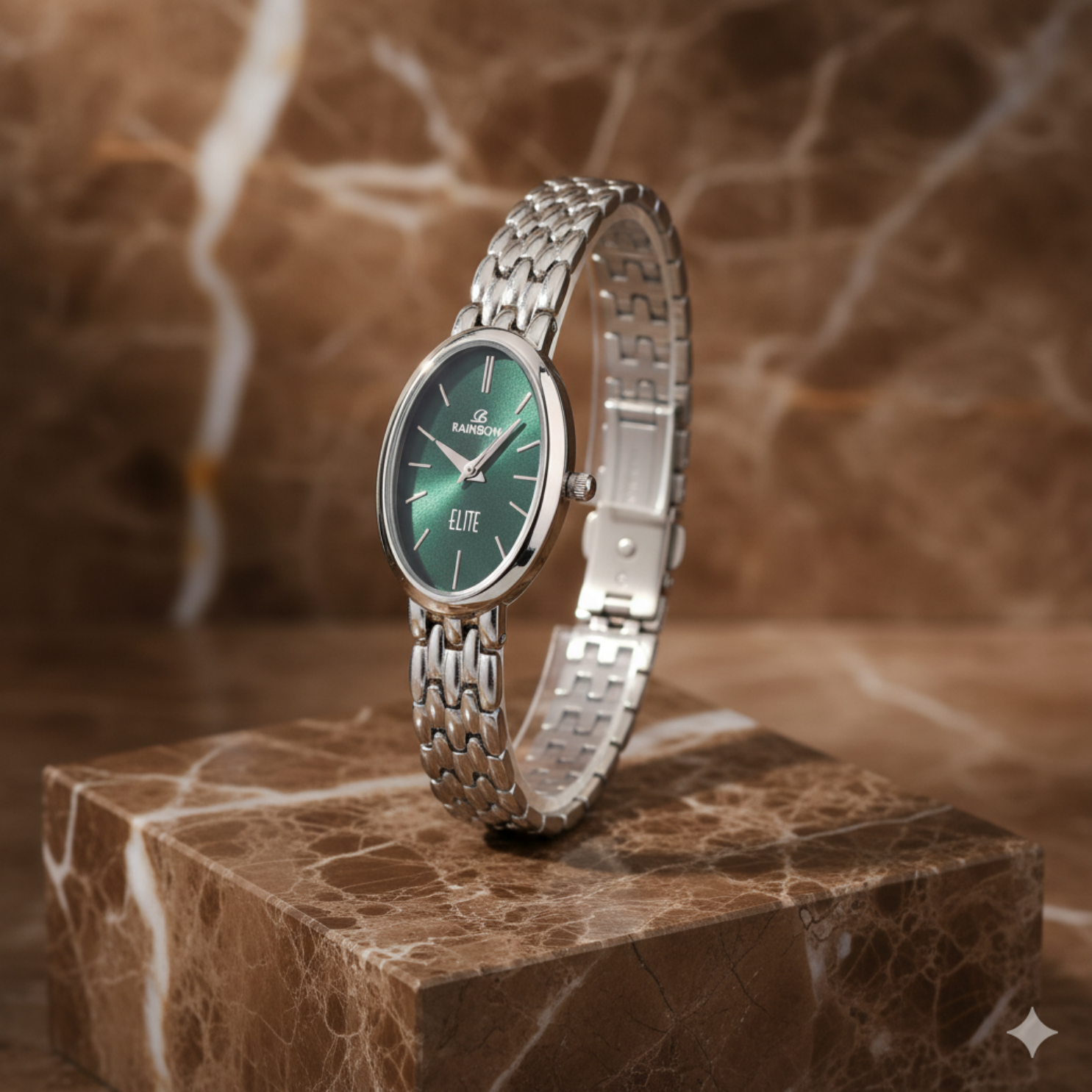 Rainbow Classic Elite – Silver Oval Dial Women’s Watch (Green Dial)