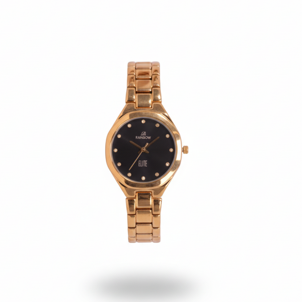 Rainbow Elite Women’s Gold Analog Watch – Black Dial