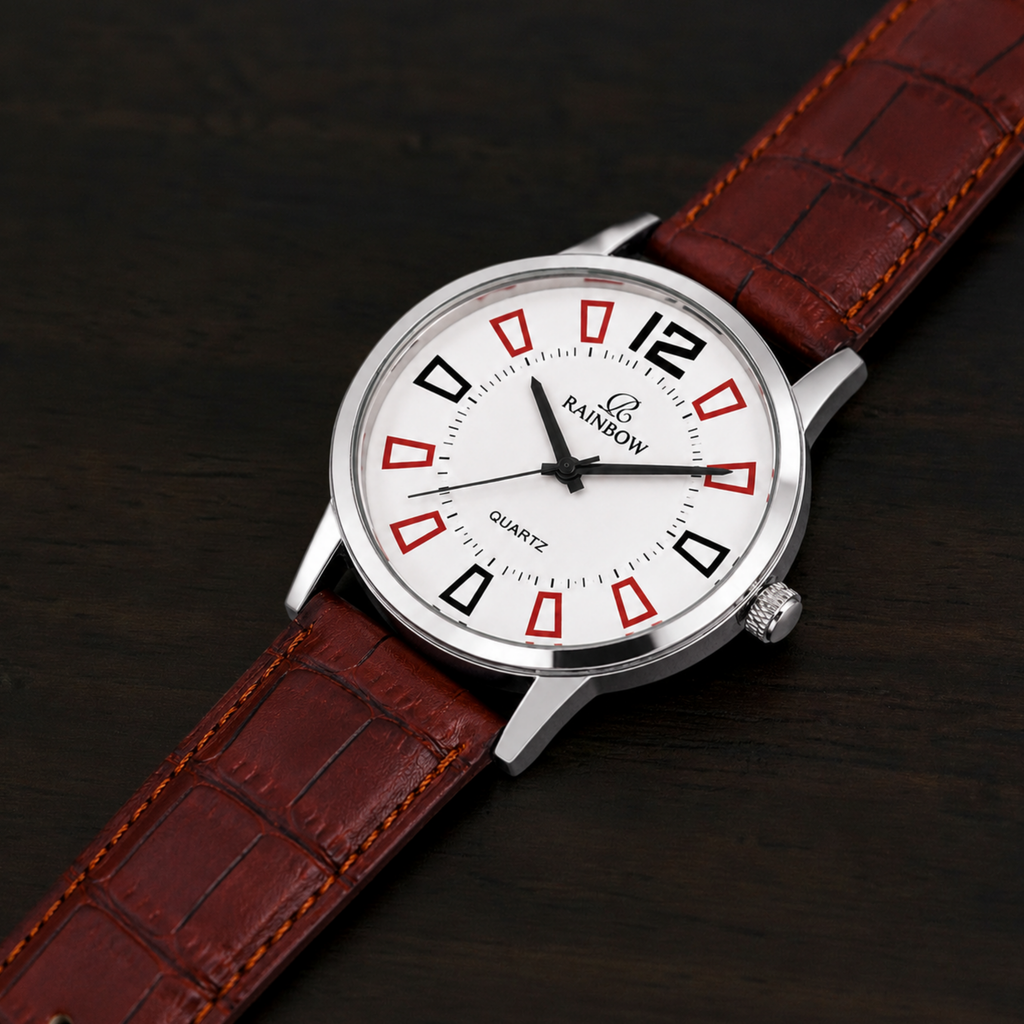 Rainbow Classic Men’s White Dial Brown Leather Strap Watch