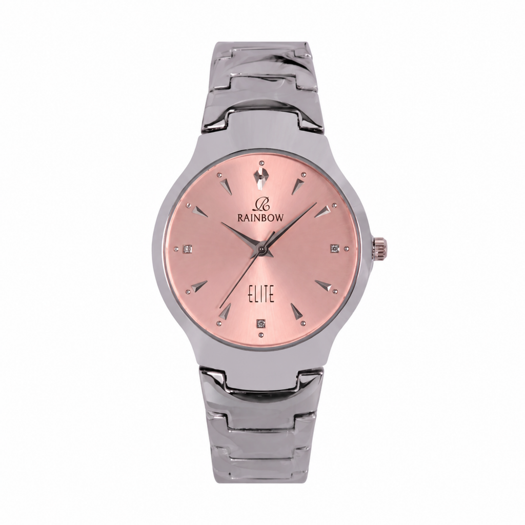 Silver Round Watch – Rose-Gold Dial
