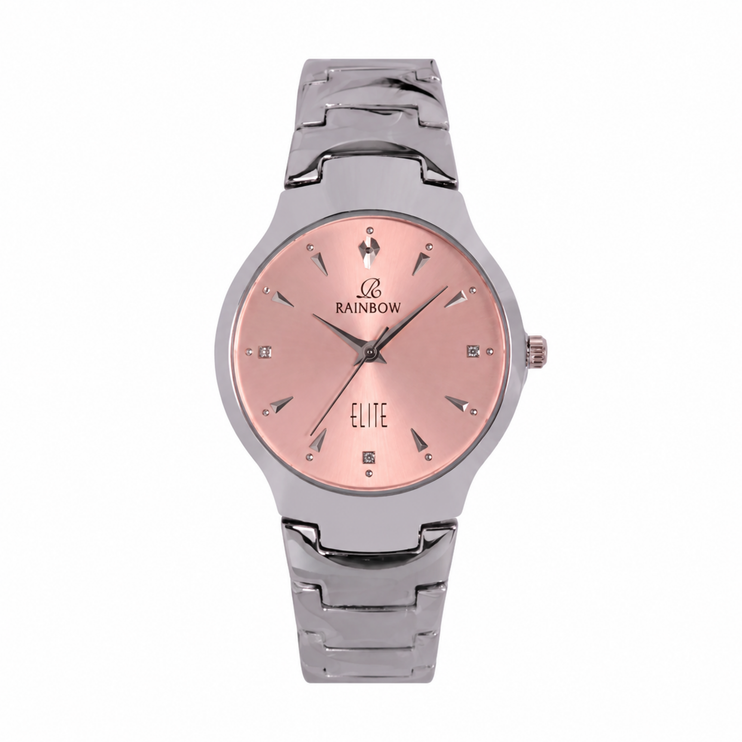 Silver Round Watch – Rose-Gold Dial