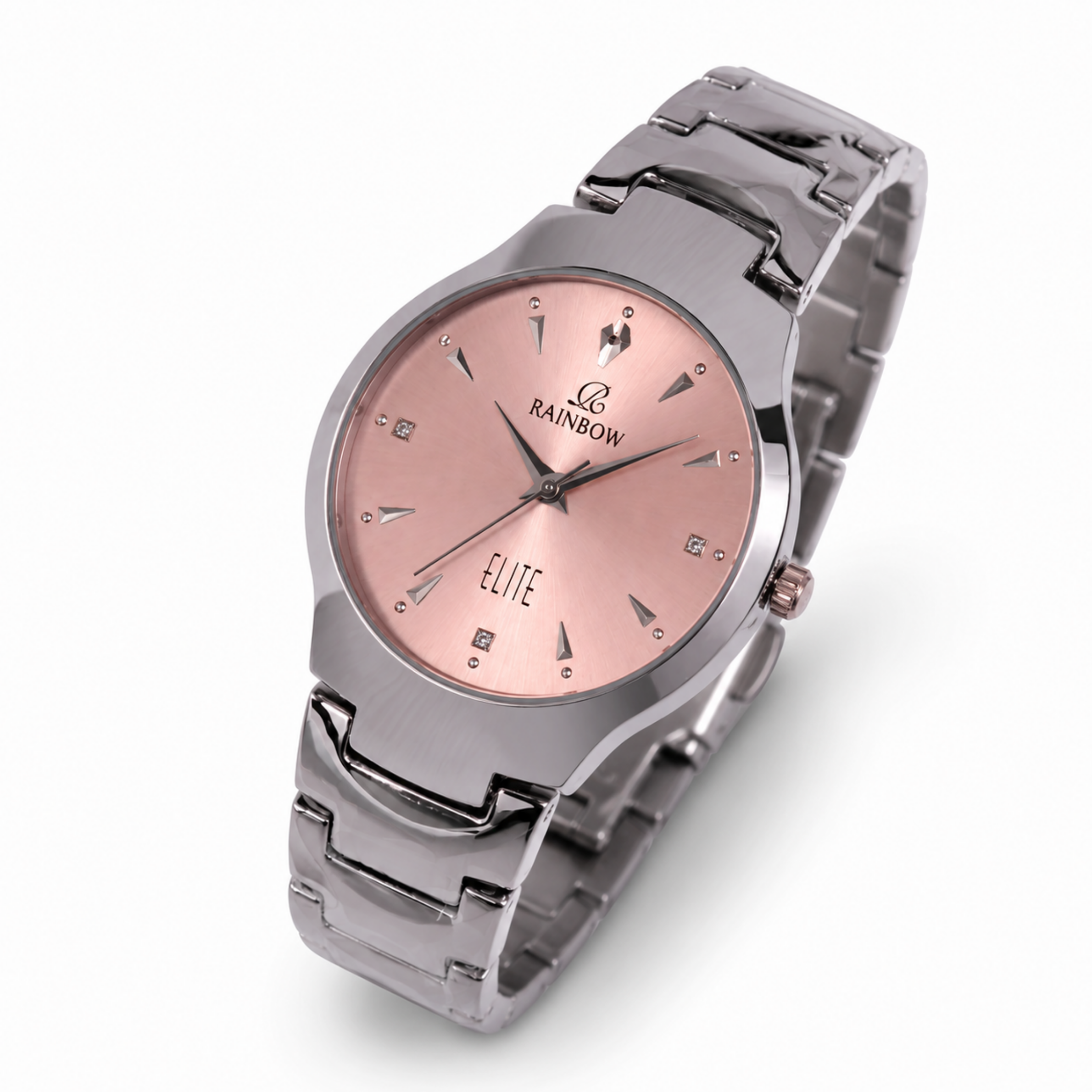 Silver Round Watch – Rose-Gold Dial