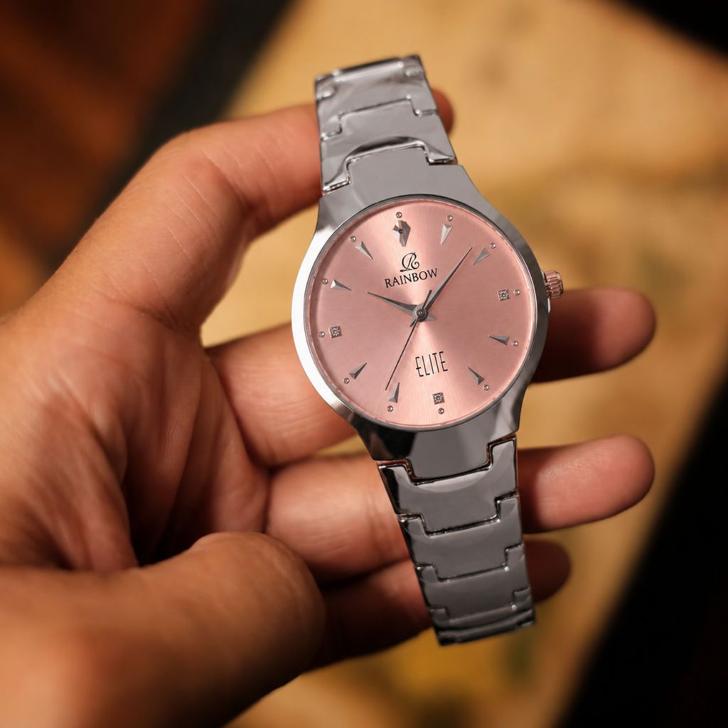 Silver Round Watch – Rose-Gold Dial