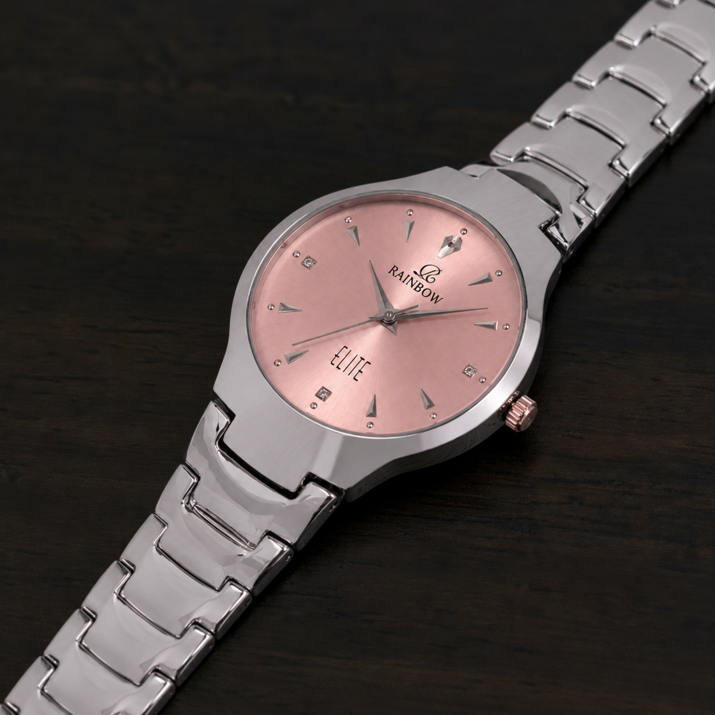 Silver Round Watch – Rose-Gold Dial