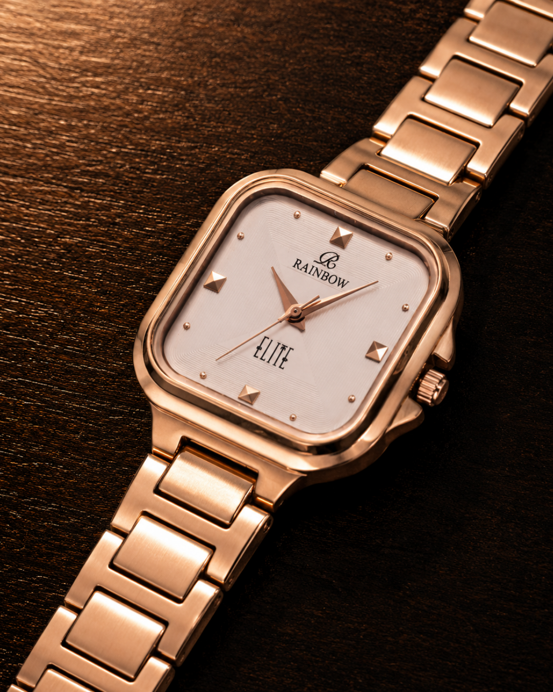 Rectangular Rose-Gold Watch – Pink Dial