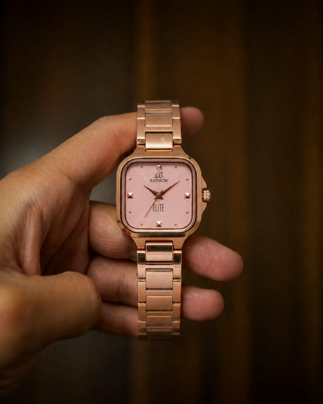 Rainbow Elite – Rose Gold Square Dial (Pink Dial)