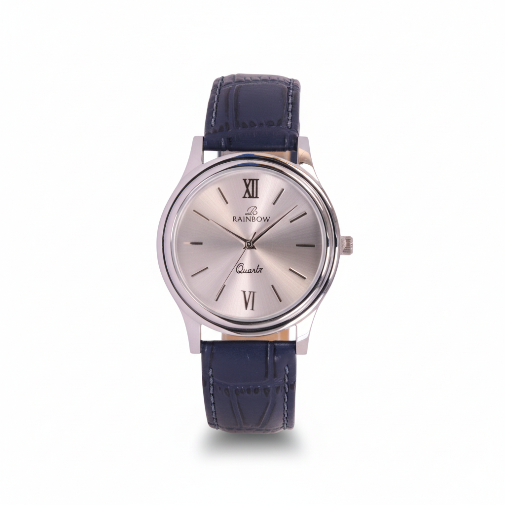 Rainbow Classic Men’s Silver Dial Blue Leather Strap Watch