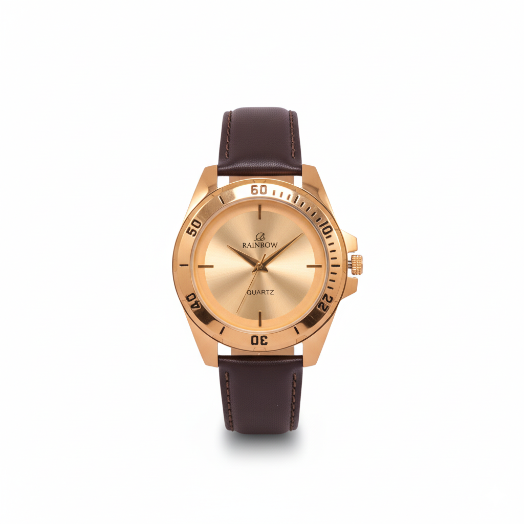 Rainbow Premium Men’s Gold Dial Brown Leather Strap Watch