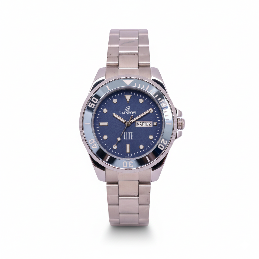 Rainbow Premium Men’s White Dial Gold Case Leather Strap Watch