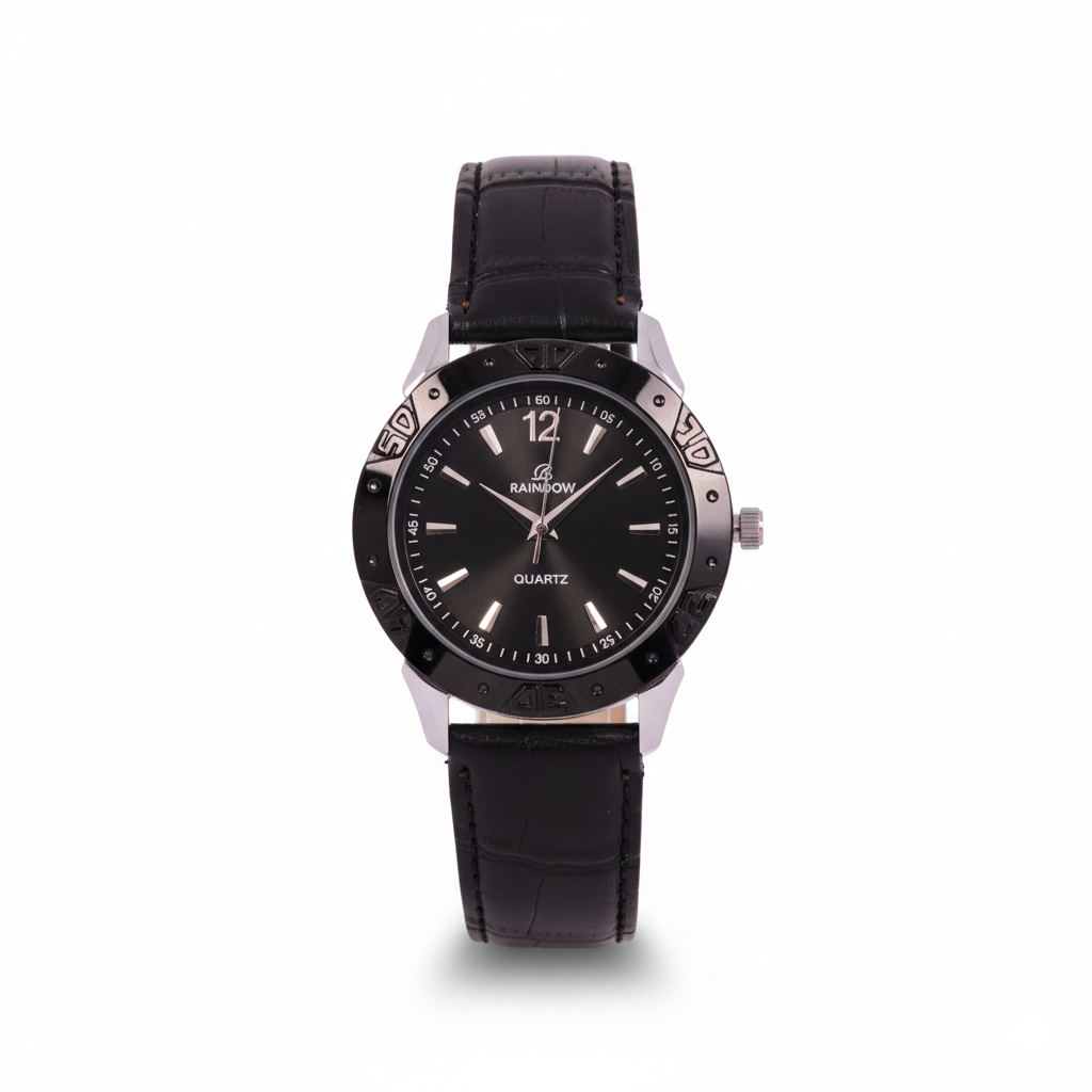 Rainbow Classic Black Dial Leather Strap Men’s Watch