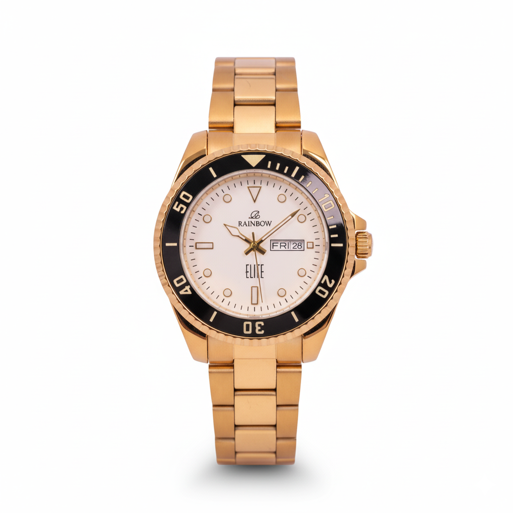 Rainbow Elite Men’s White Dial Gold Stainless Steel Watch