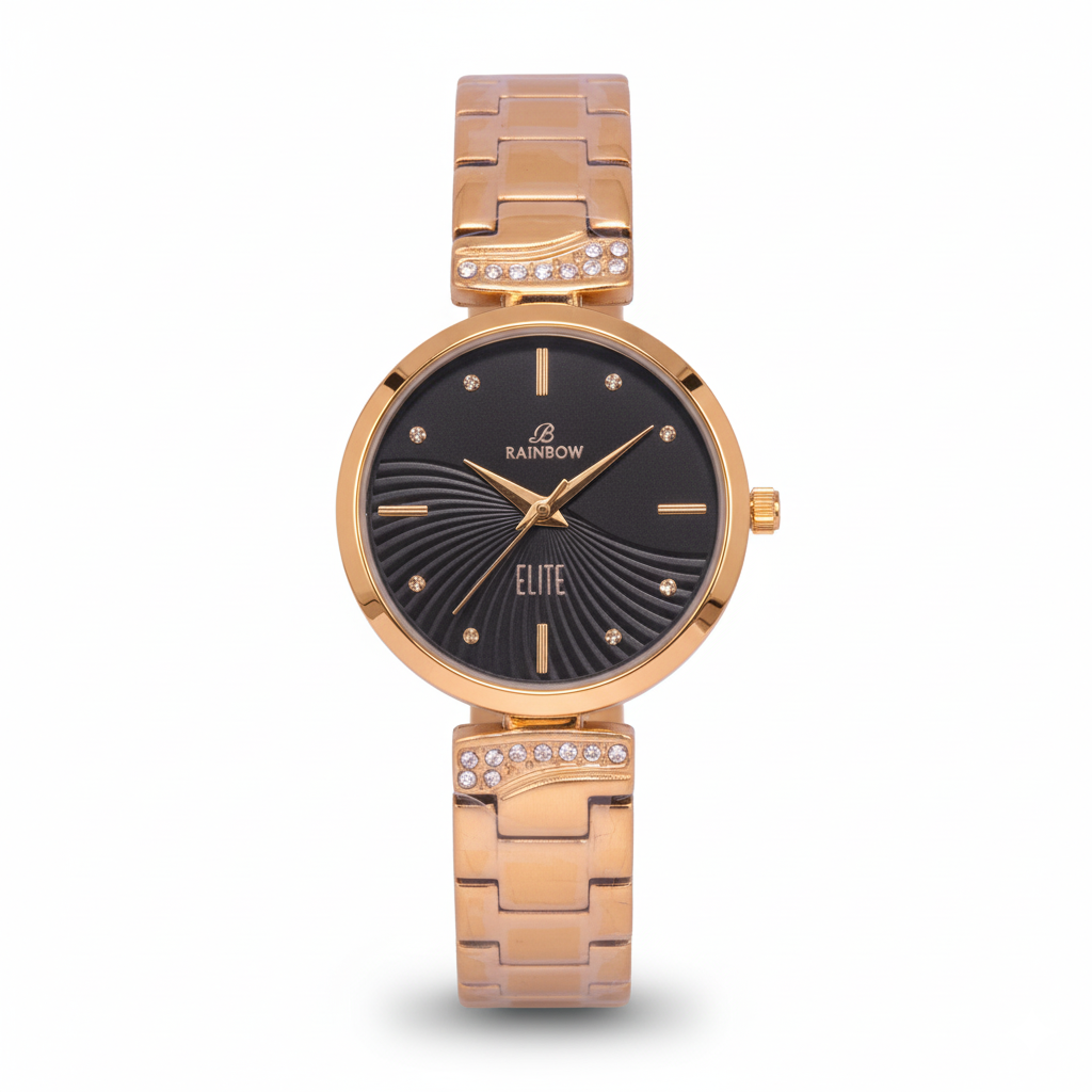Rainbow Elite Women’s Black Dial Rose Gold Watch