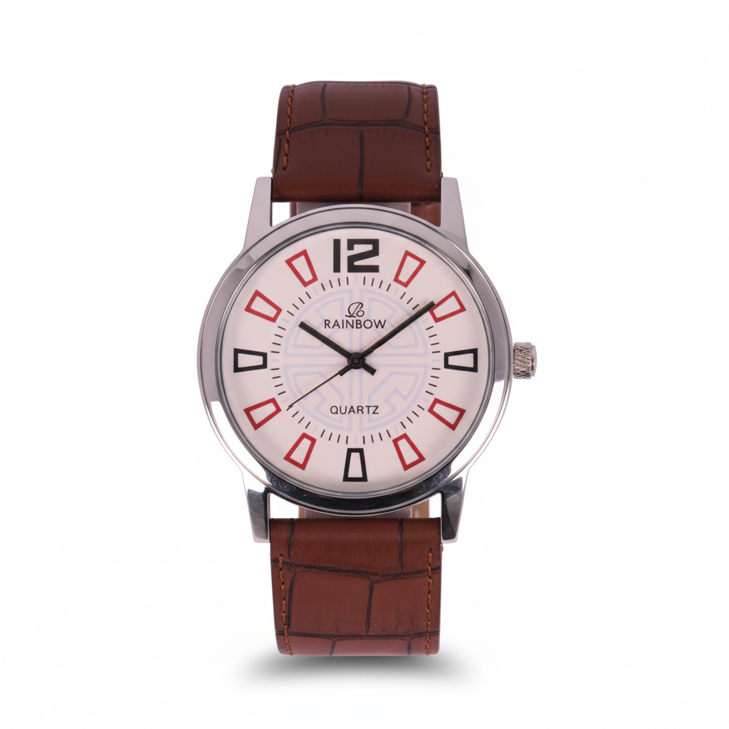 Rainbow Classic Men’s White Dial Brown Leather Strap Watch