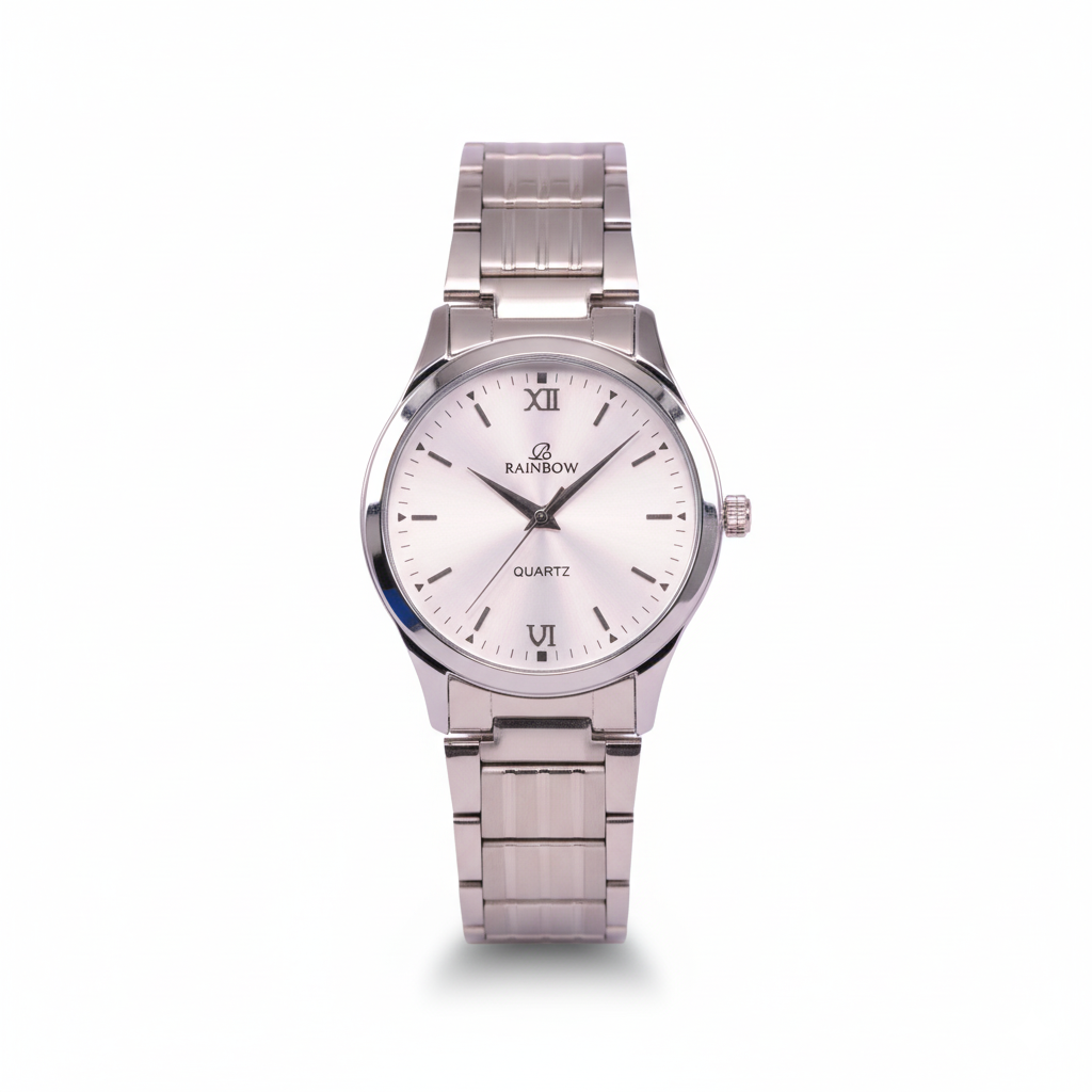 Rainbow Premium Silver White Dial Metal Strap Watch