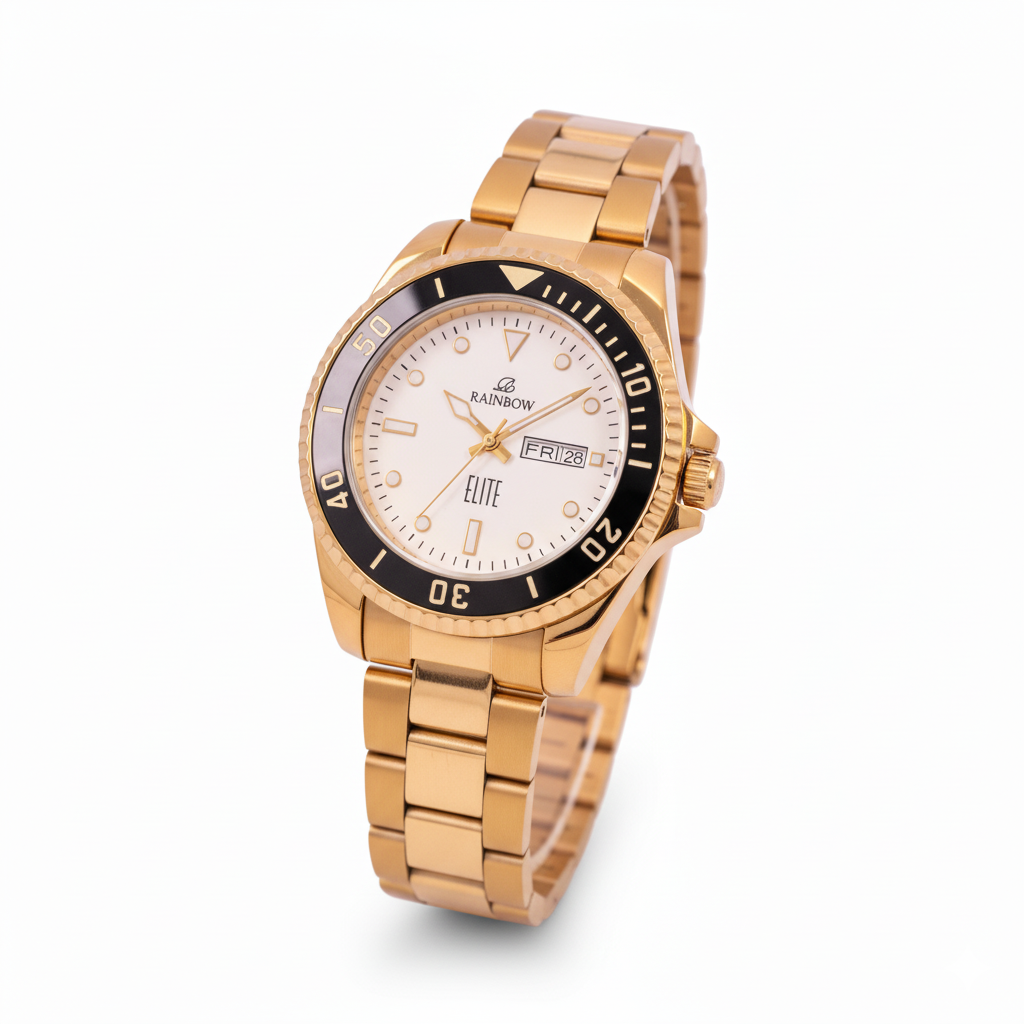 Rainbow Elite Men’s White Dial Gold Stainless Steel Watch